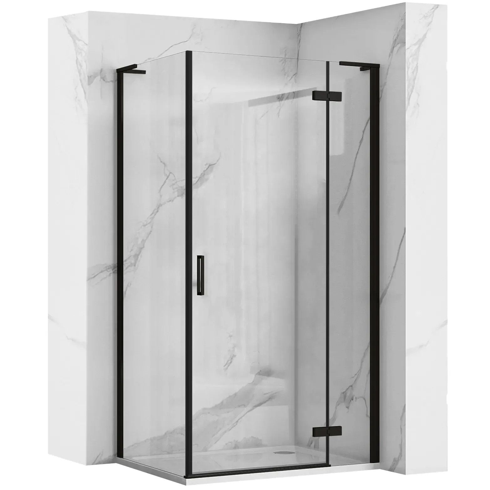 Rea Hugo, 1-krídlová sprchová kabína 90x90x200 cm, 6mm číre sklo, čierny profil, KPL-45223