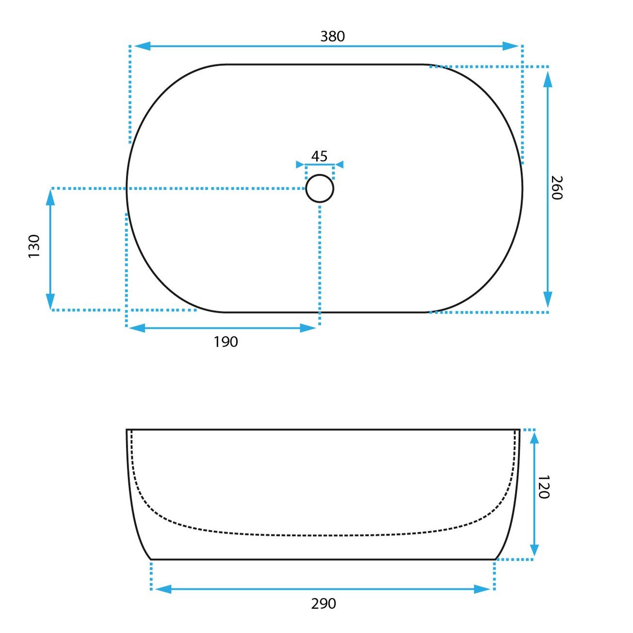 Rea Amelia Mini, umývadlo na dosku 380x260x120 mm, biela lesklá, REA-U3322