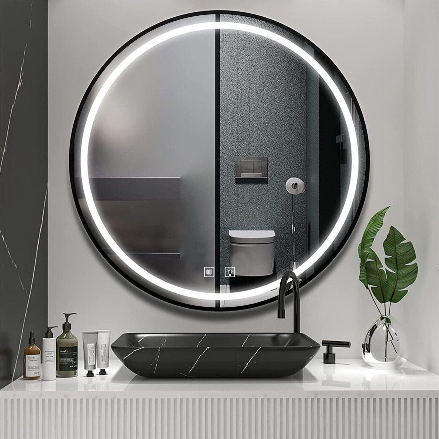 Rea, LED zrkadlo 80cm s čiernym rámom MMJ P11397, HOM-05514