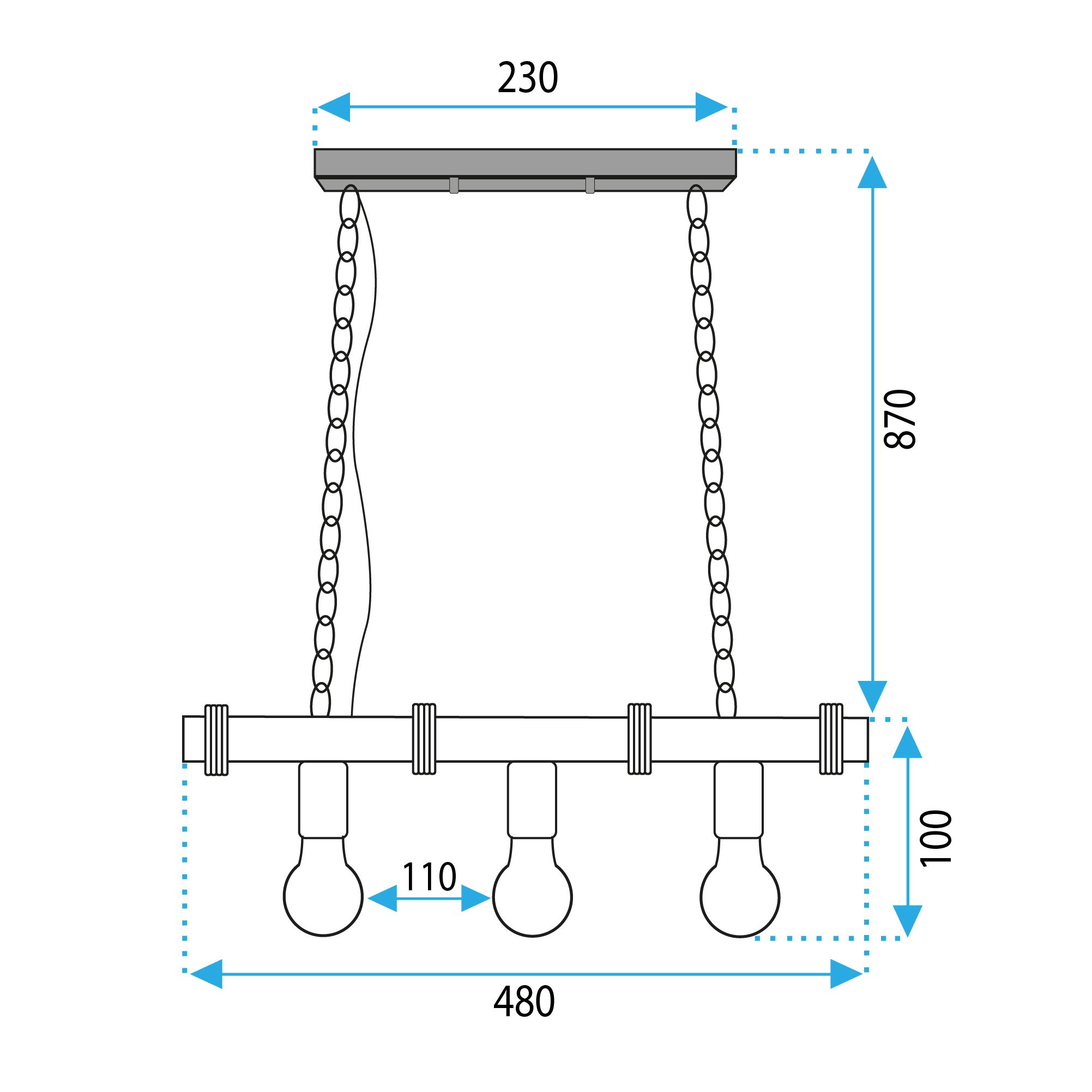 Toolight BOHO LINE, 3-bodové závesné svietidlo 3xE27 APP1319-3CP, hnedá-čierna, OSW-02461