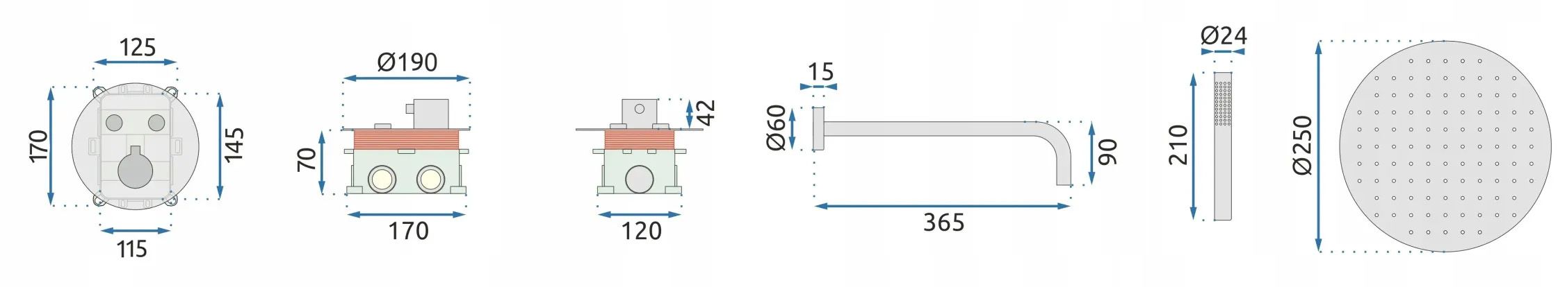 Rea Lungo, podomietková termostatická sprchová sada + BOX, zlatá lesklá, REA-P8550