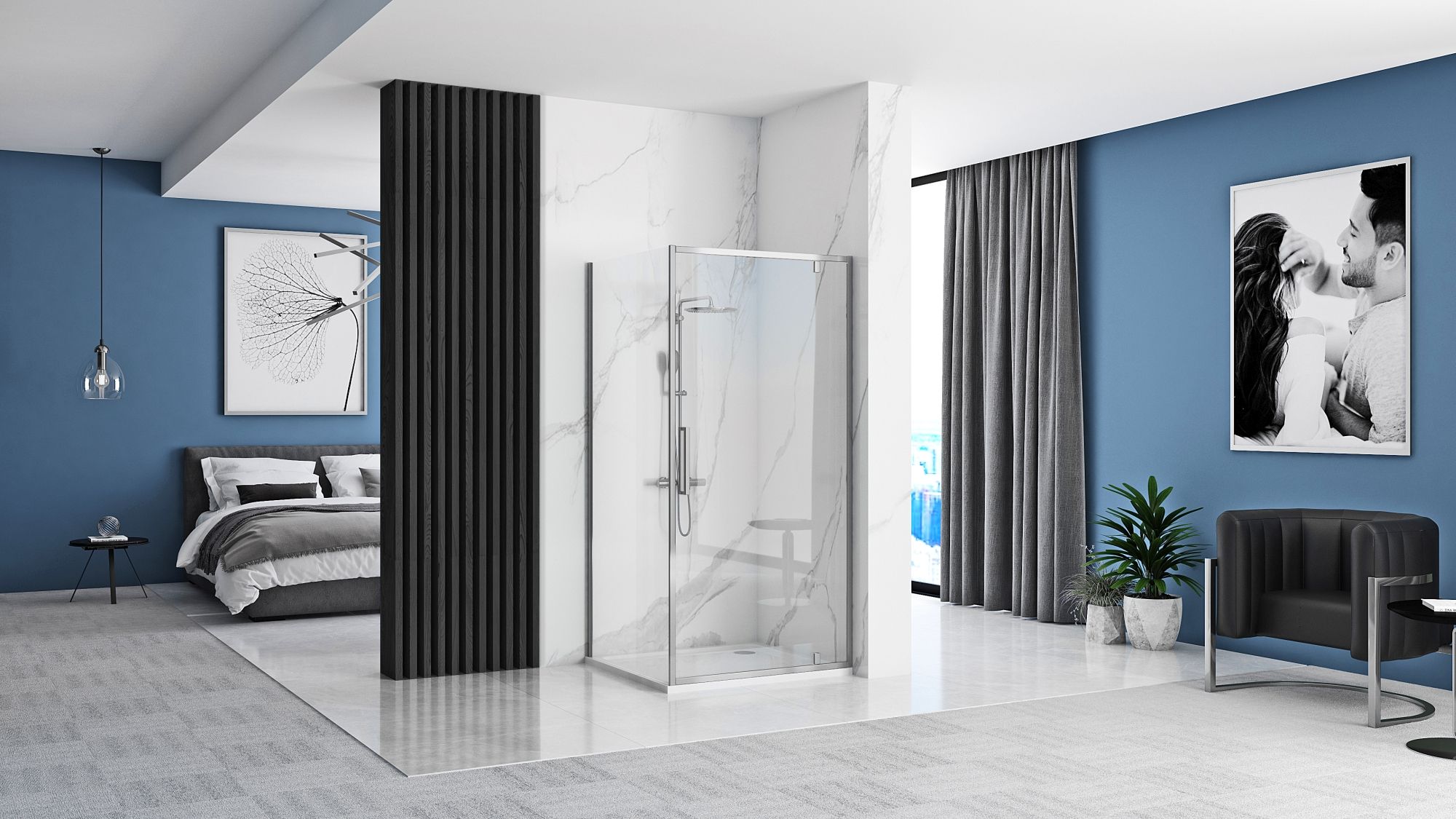 Rea Rapid Swing, rohový sprchovací kút 100(dvere) x 80(stena) x 195 cm, 6mm číre sklo, chrómový profil, KPL-K4606