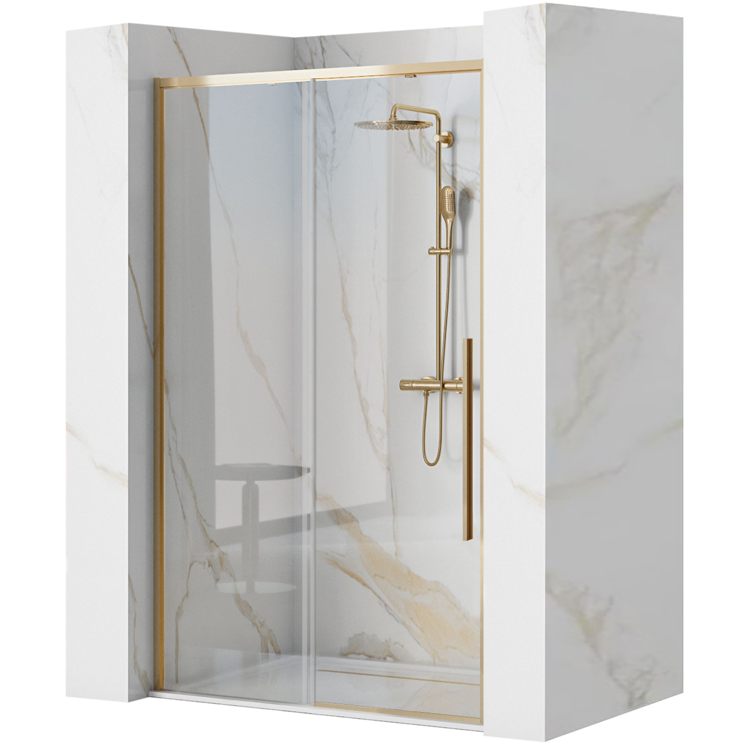 Rea Solar Gold, posuvné sprchové dvere 100 x 195 cm, 6mm číre sklo, zlatý profil, REA-K6547