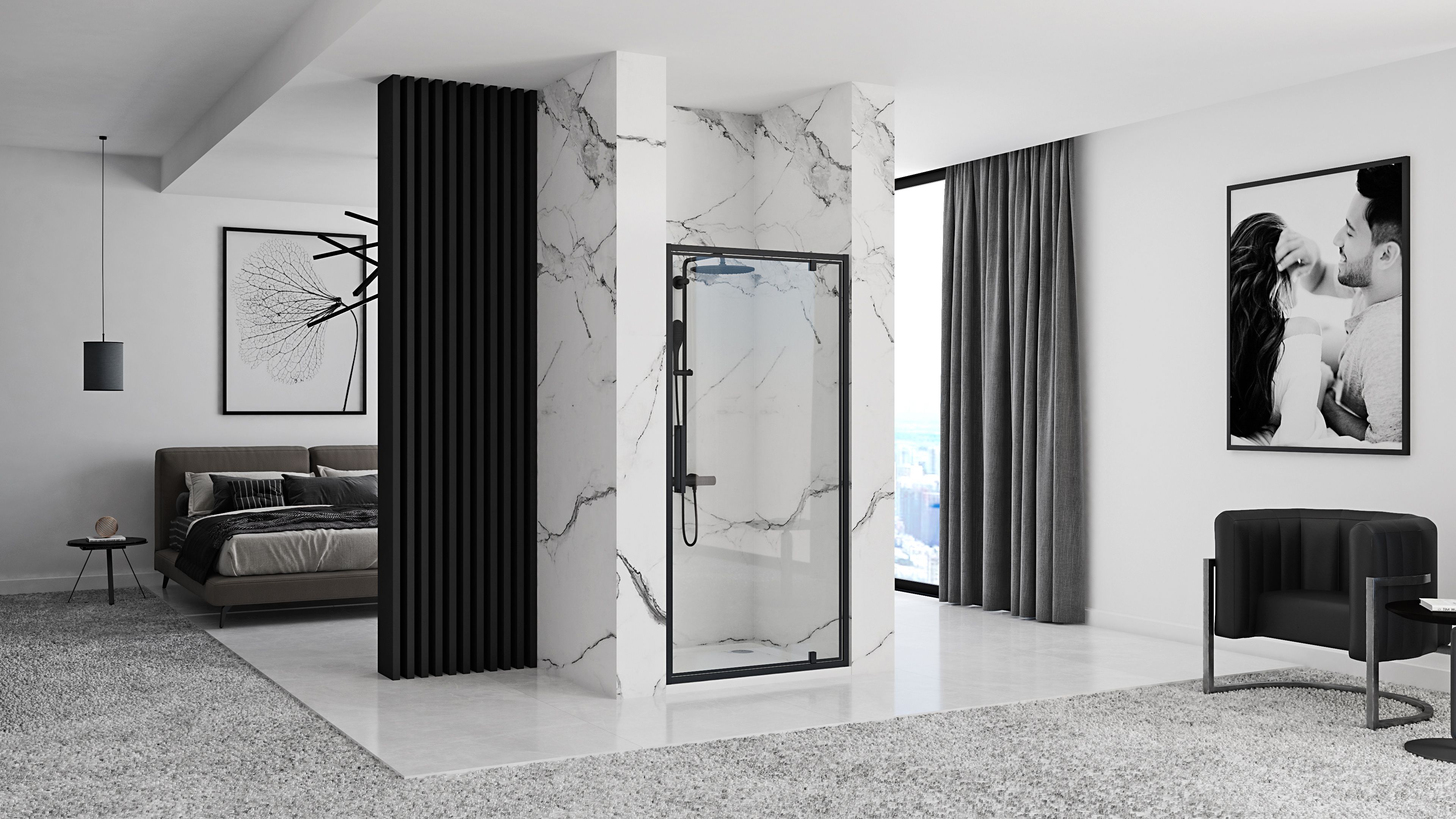 Rea Rapid Swing, 1-krídlové sprchové dvere 70 x 195 cm, 6mm číre sklo, čierny profil, REA-K6407