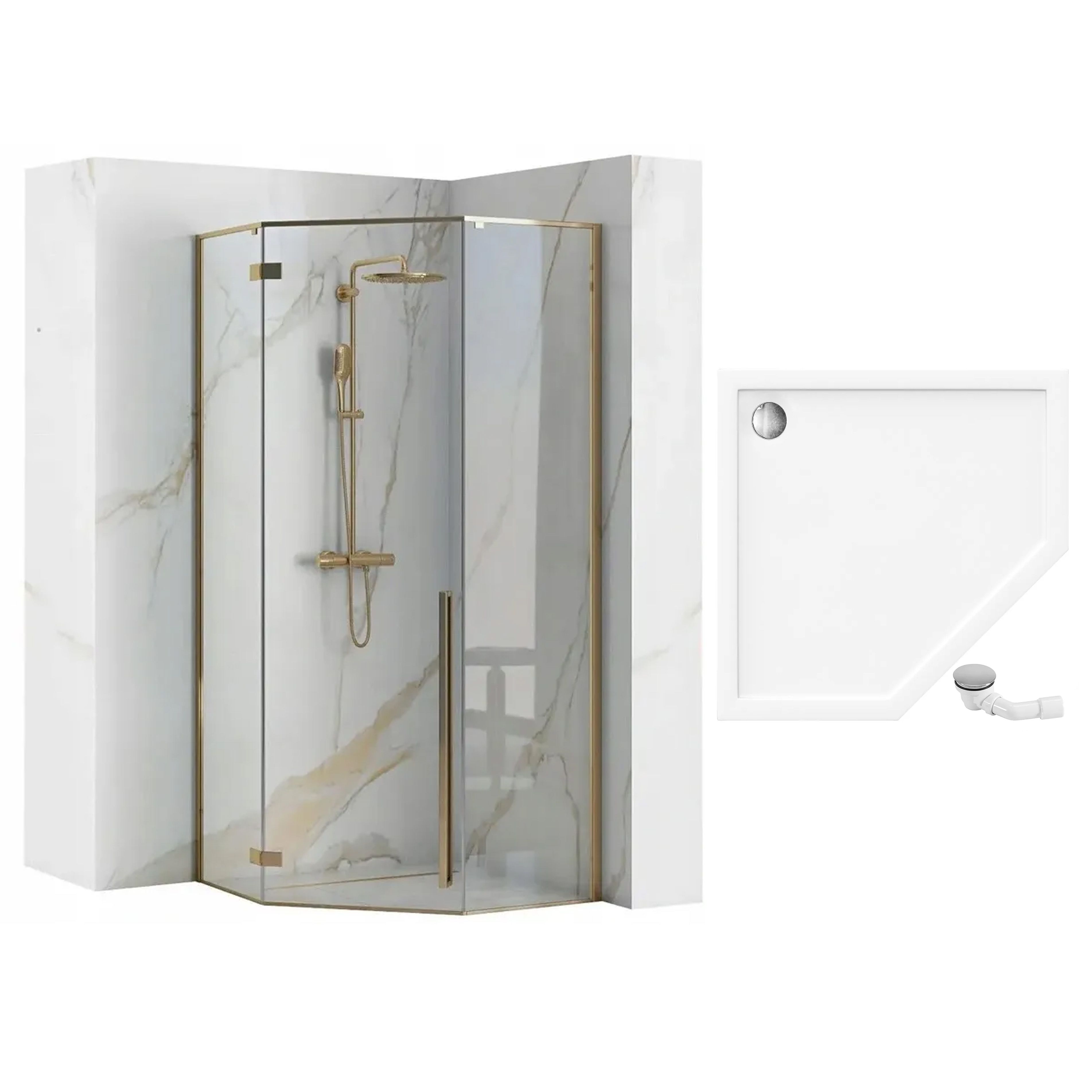 Rea Diamond Gold, päťuholníkový sprchový kút 90 x 90 cm, 6mm číre sklo, zlatá lesklá, REA-K4904