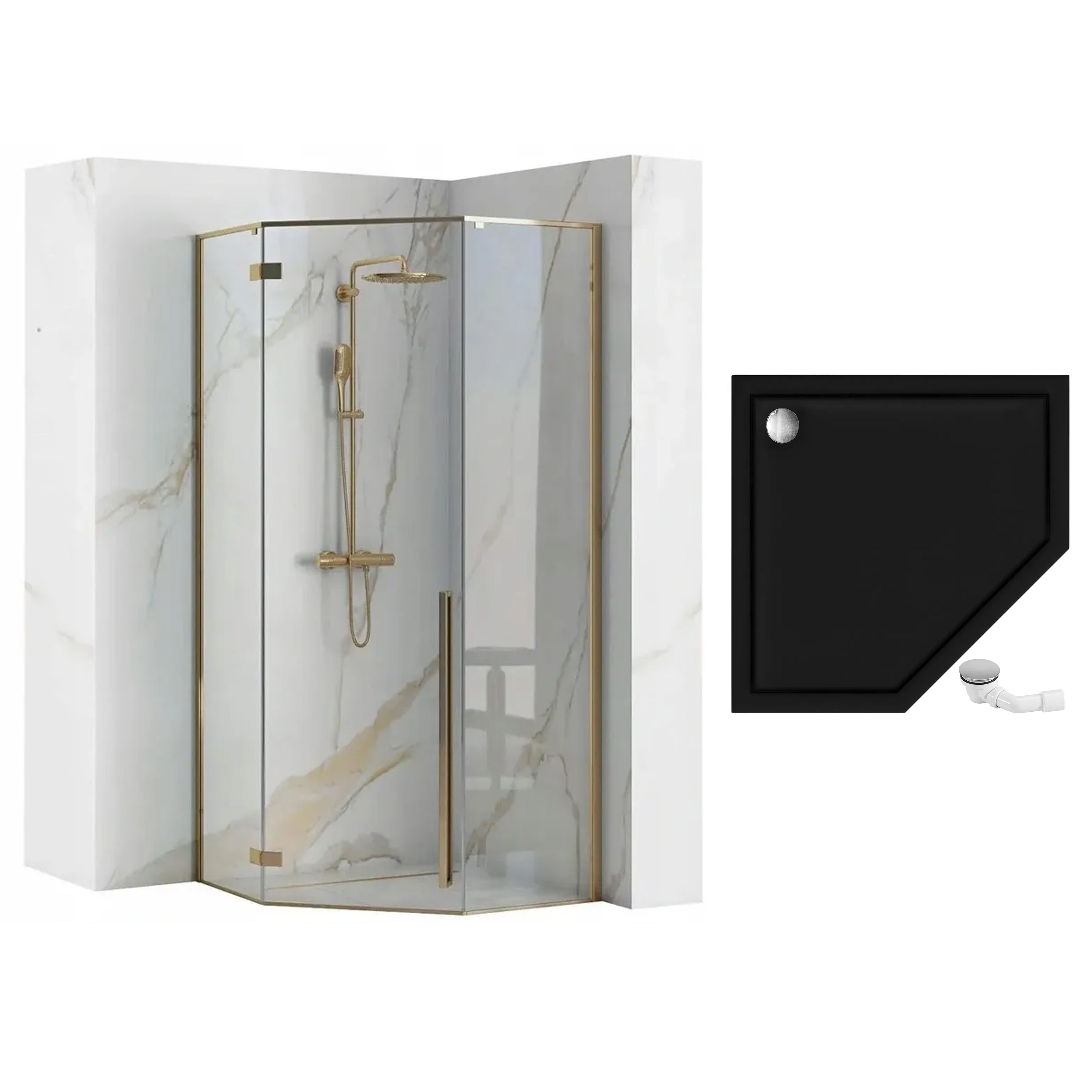 Rea Diamond Gold, päťuholníkový sprchový kút 90 x 90 cm, 6mm číre sklo, zlatá lesklá, REA-K4904