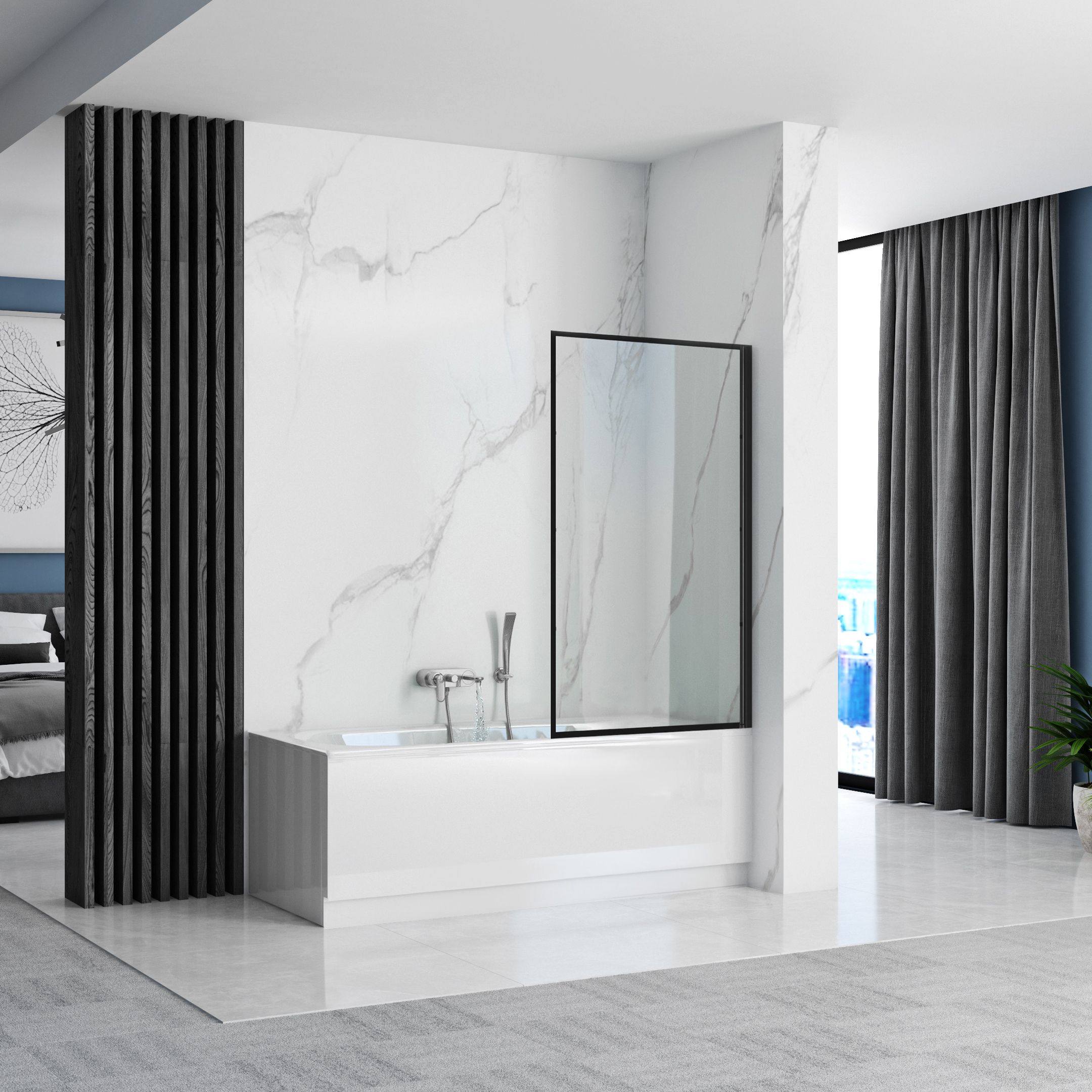 Rea LAGOS FIX - vaňová zástena, 1-krídlová, 80 x 140 cm, čierna-transparentná, REA-K7390
