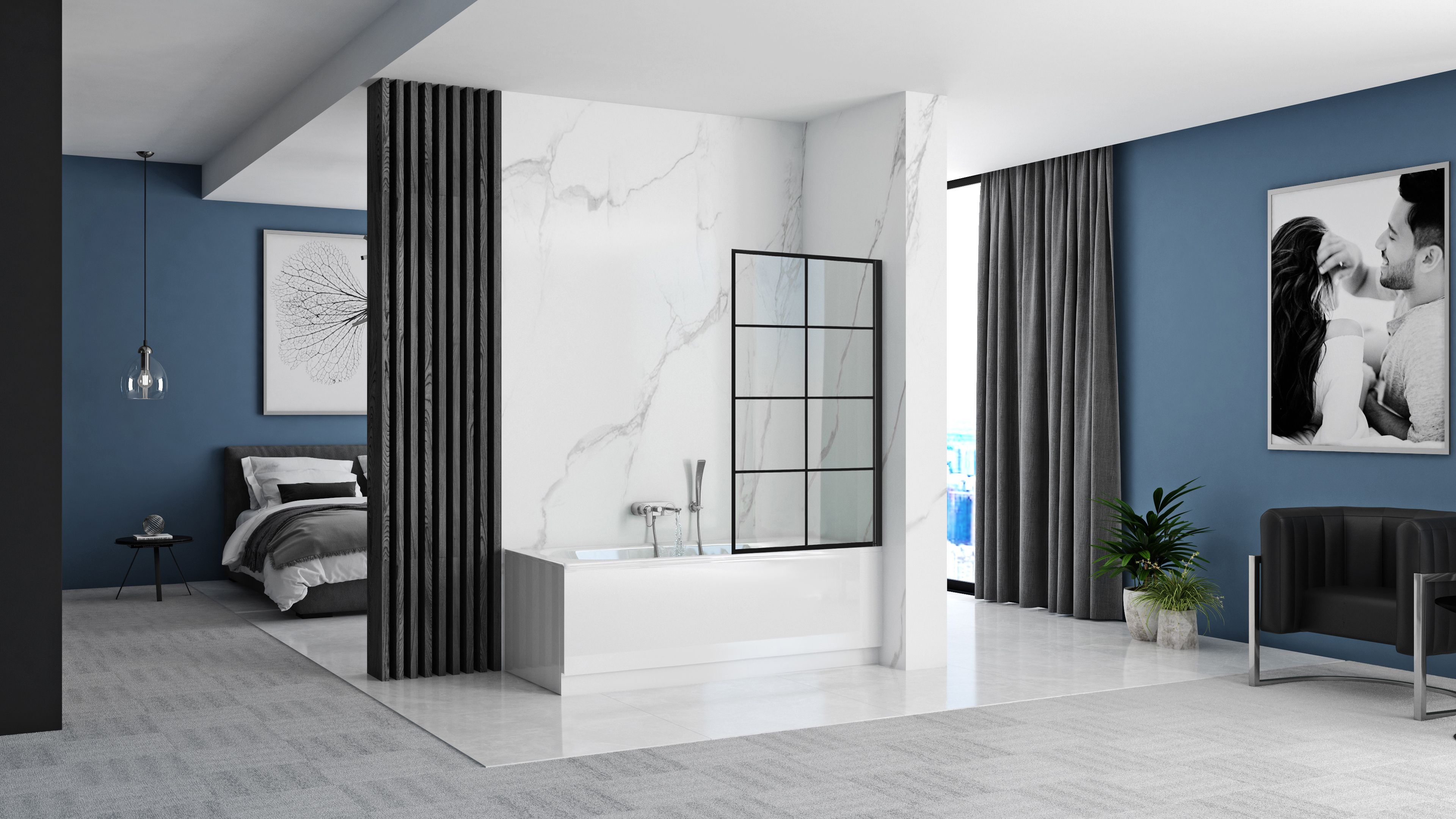 Rea LAGOS 1 FIX - vaňová zástena, 1-krídlová, 80 x 140 cm, čierna-transparentná, REA-K4561