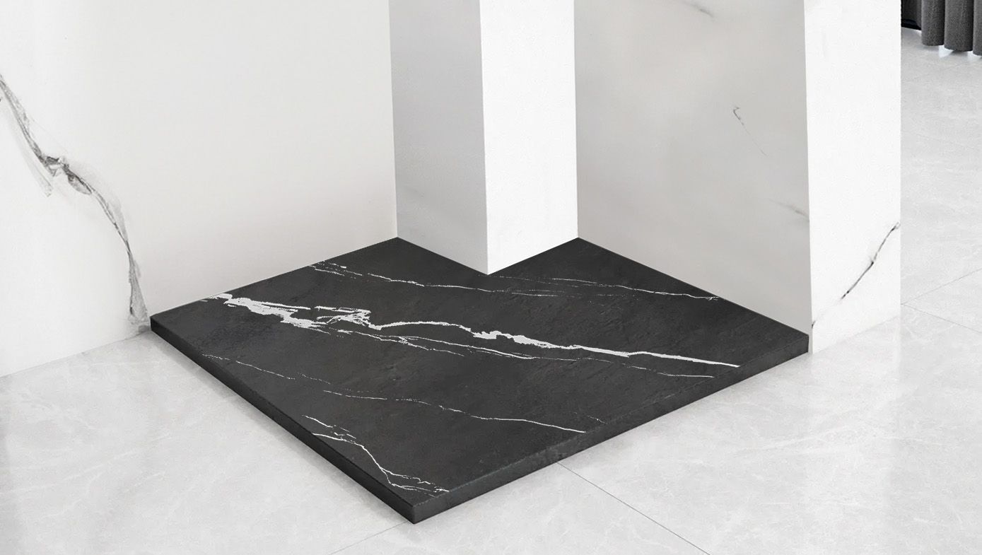 Rea Bazalt Carrara, SMC sprchová vanička 90x90, čierna-kamenný vzor, REA-K7003