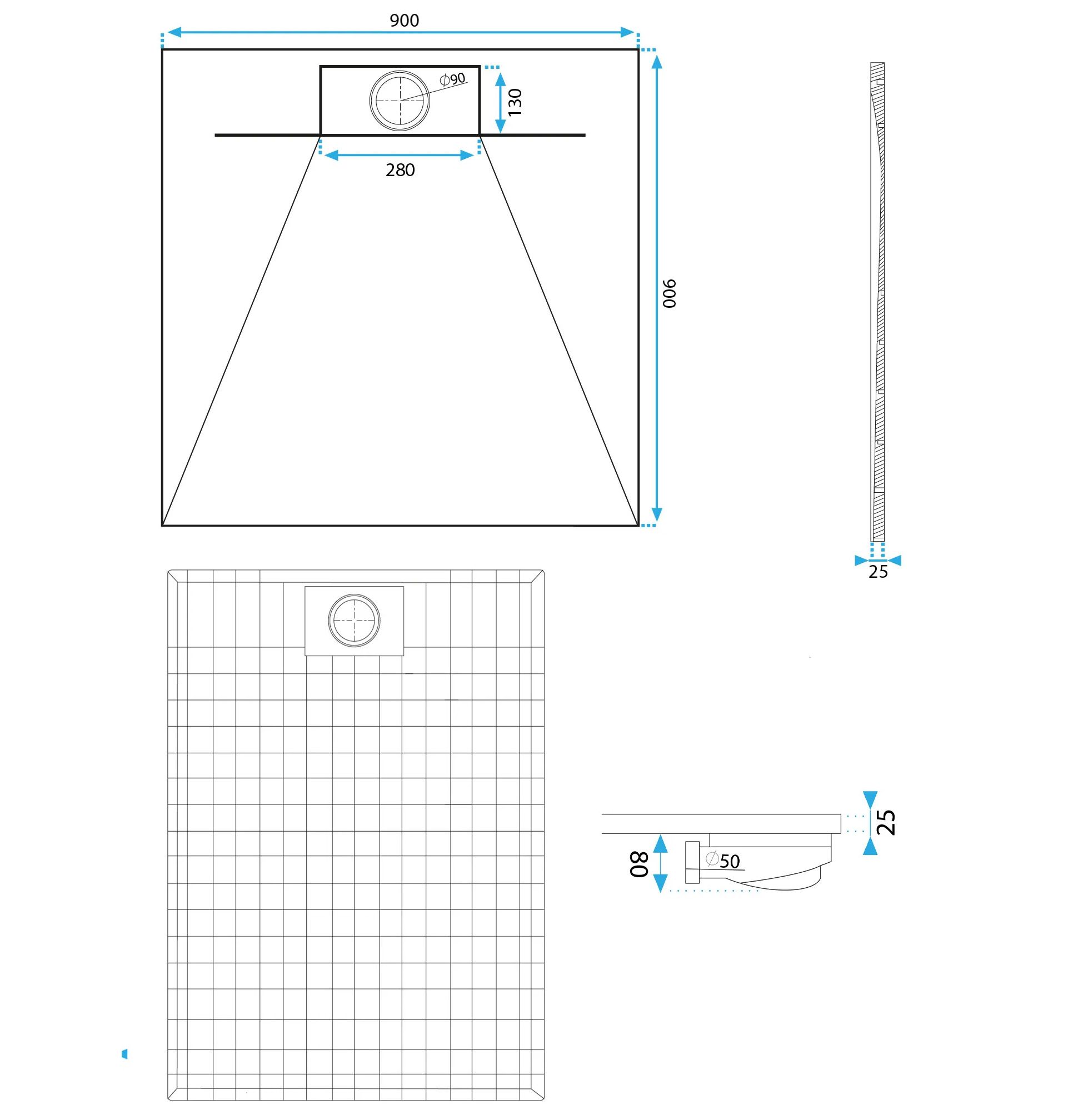 Rea Bazalt Carrara, SMC sprchová vanička 90x90, čierna-kamenný vzor, REA-K7003