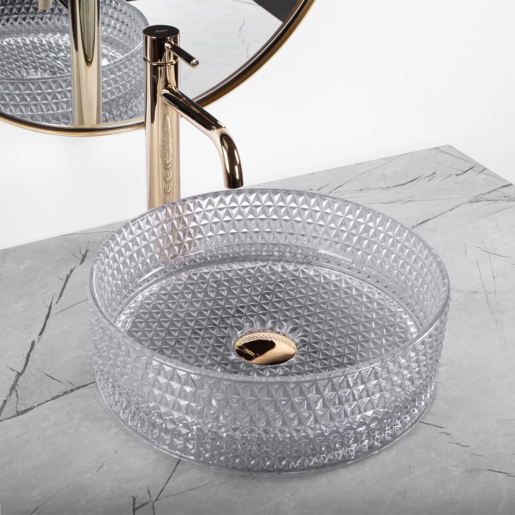 Rea Cristal, sklenené umývadlo na dosku 355 x 355 x 115 mm, dymové sklo, REA-U9615