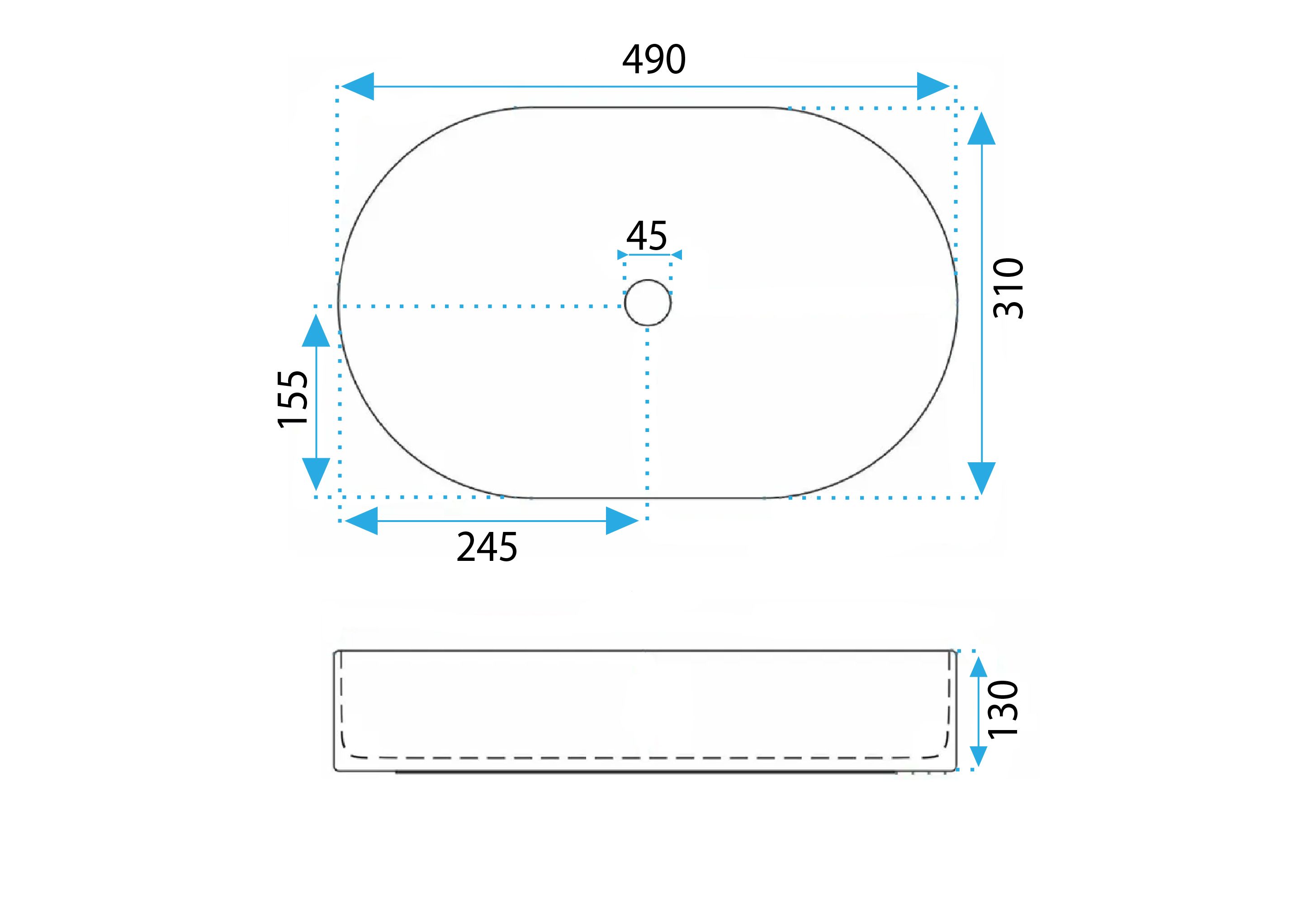 Rea Vanda, umývadlo na dosku 490x310x130 mm, biela lesklá, REA-U0603
