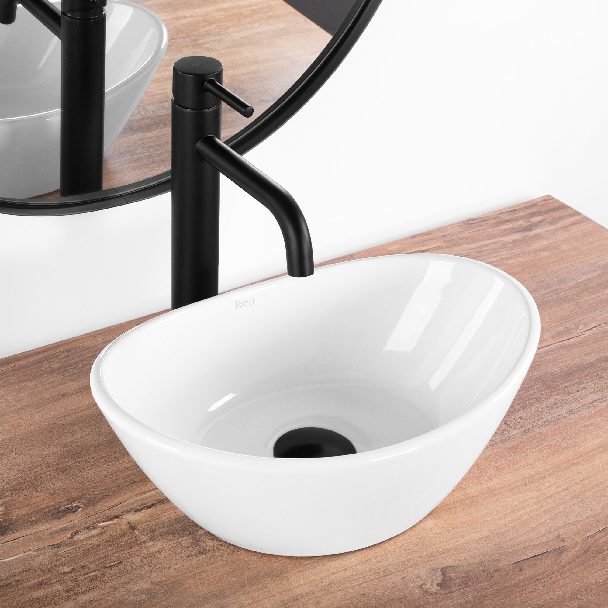 Rea Kate mini, umývadlo na dosku 365x245x130 mm, biela lesklá, REA-U6803