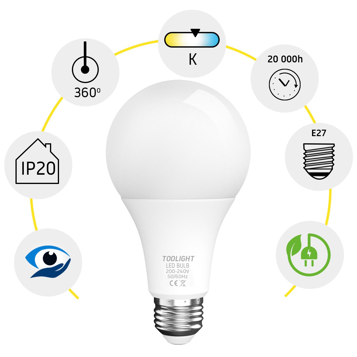 Toolight, LED žiarovka E27, 5W, 350lm, 3000K teplá, RSL019, OSW-20004