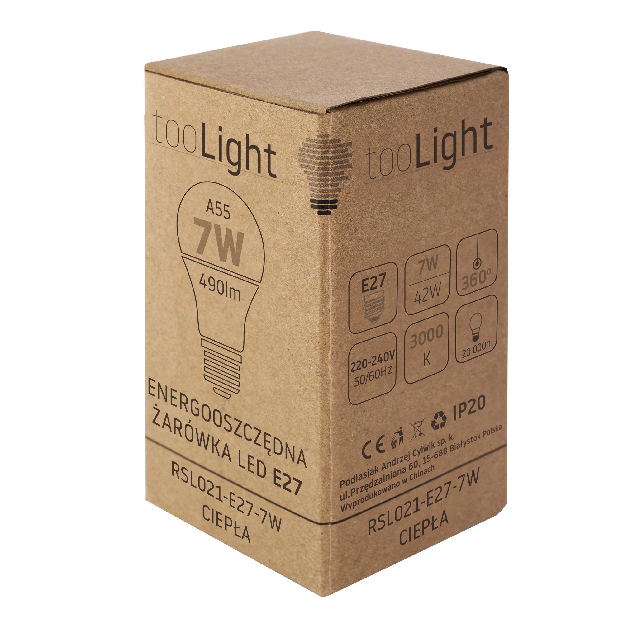 Toolight, LED žiarovka E27, 7W, 490lm, 3000K teplá, RSL021, OSW-20006