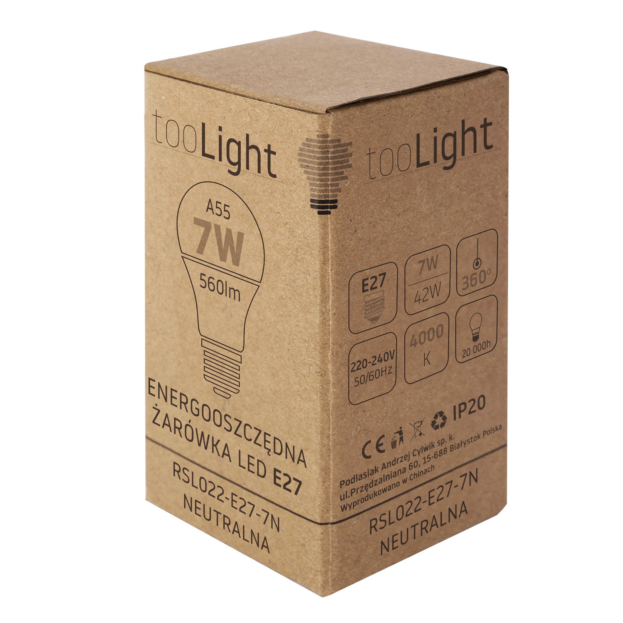 Toolight, LED žiarovka E27, 7W, 560lm, 4000K neutrálna biela, RSL022, OSW-20007