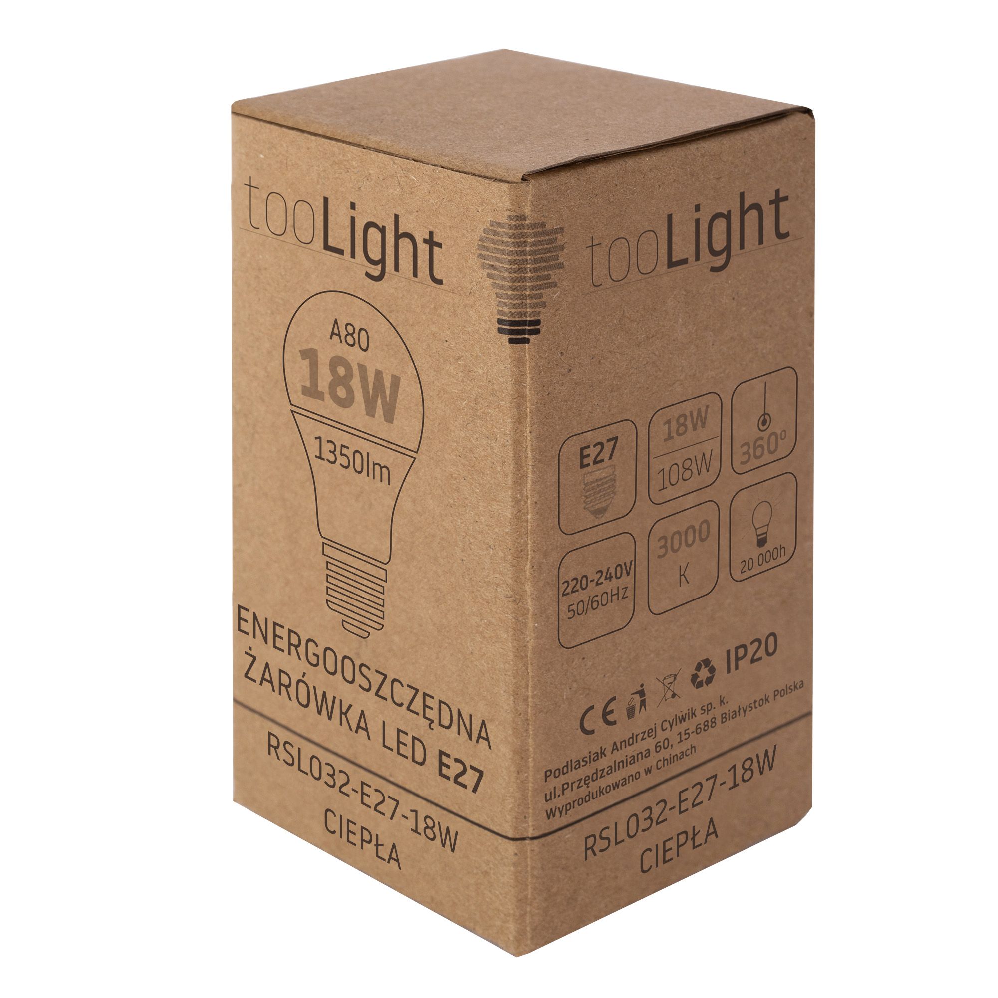 Toolight, LED žiarovka E27, 18W, 1350lm, 3000K teplá, RSL032, OSW-20017