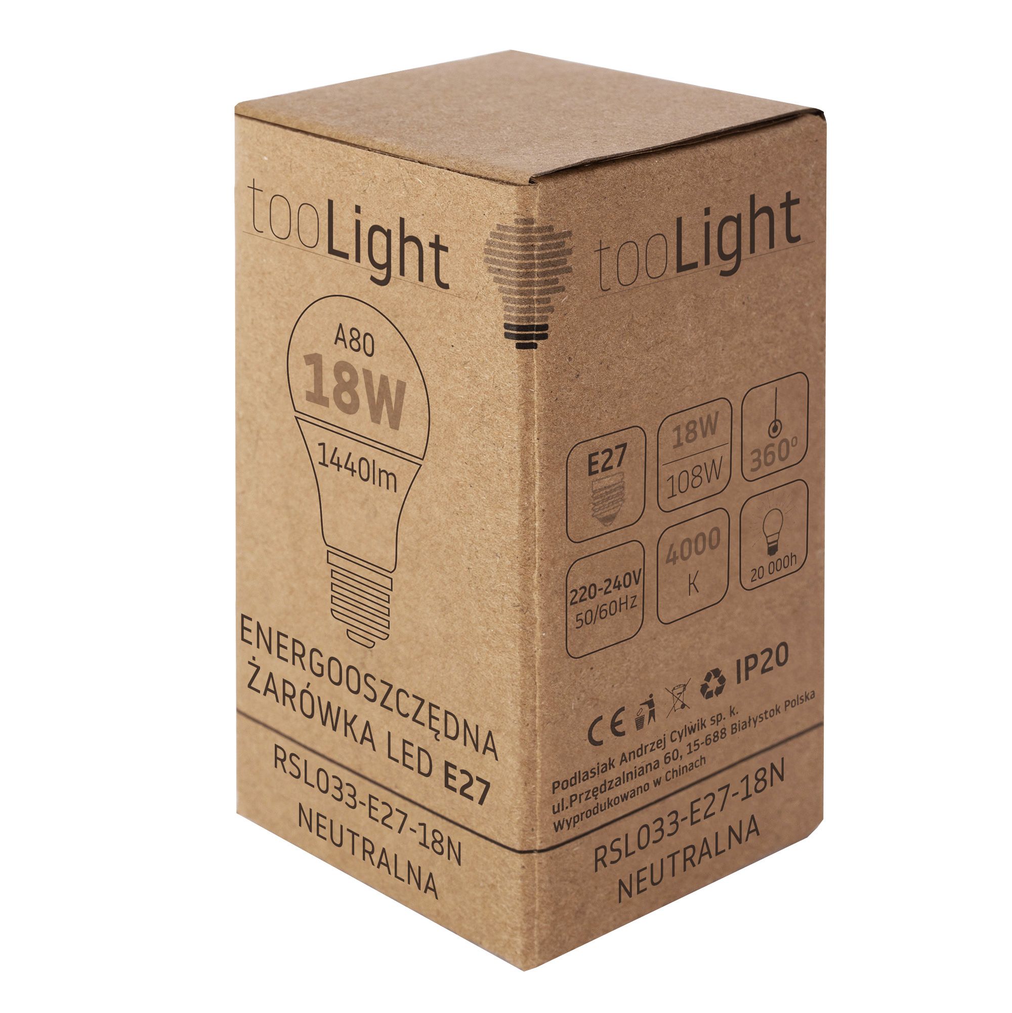 Toolight, LED žiarovka E27, 18W, 1440lm, 4000K neutrálna biela, RSL033, OSW-20018