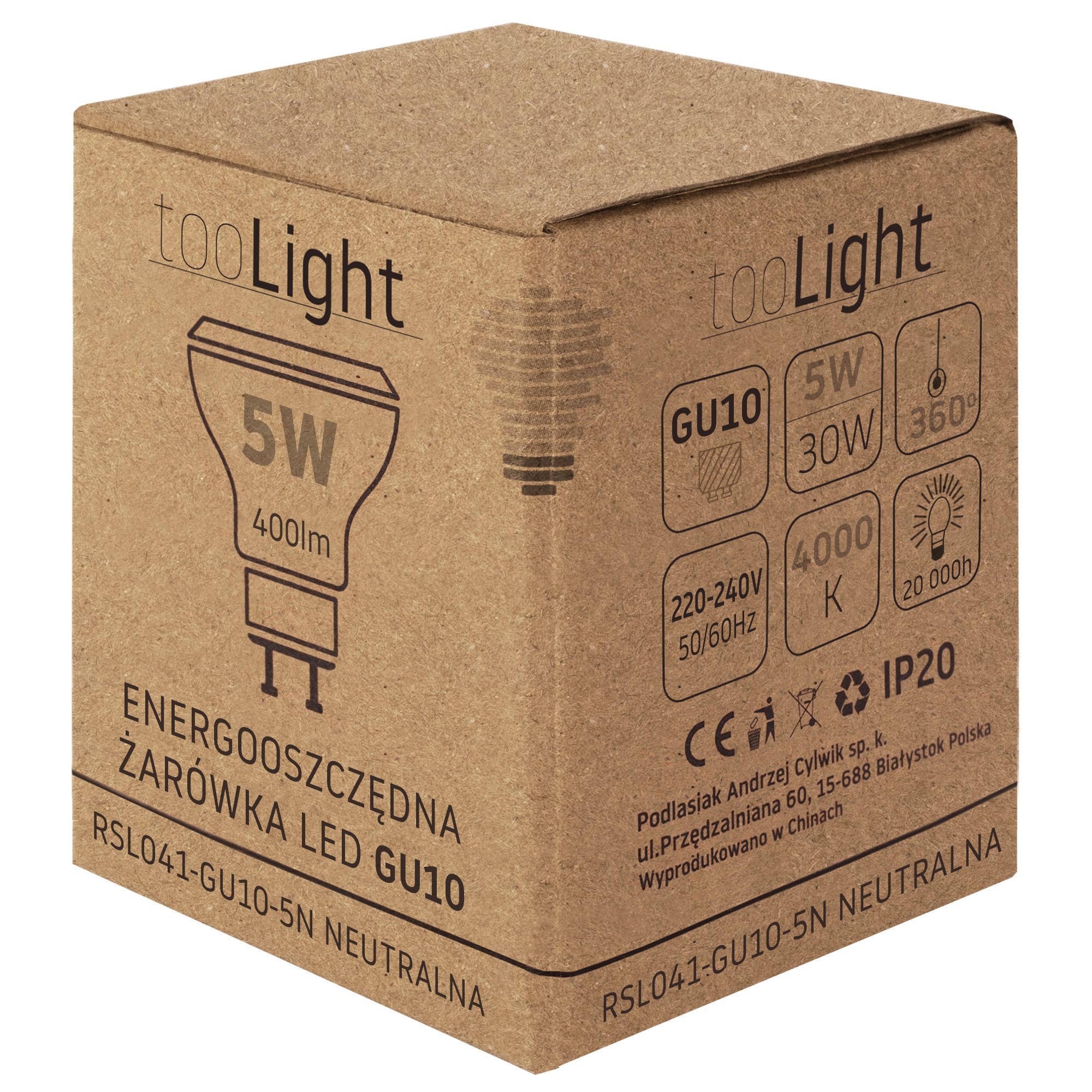 Toolight, LED žiarovka GU10, 5W, 400lm, 4000K, neutrálna farba, RSL041, OSW-20024