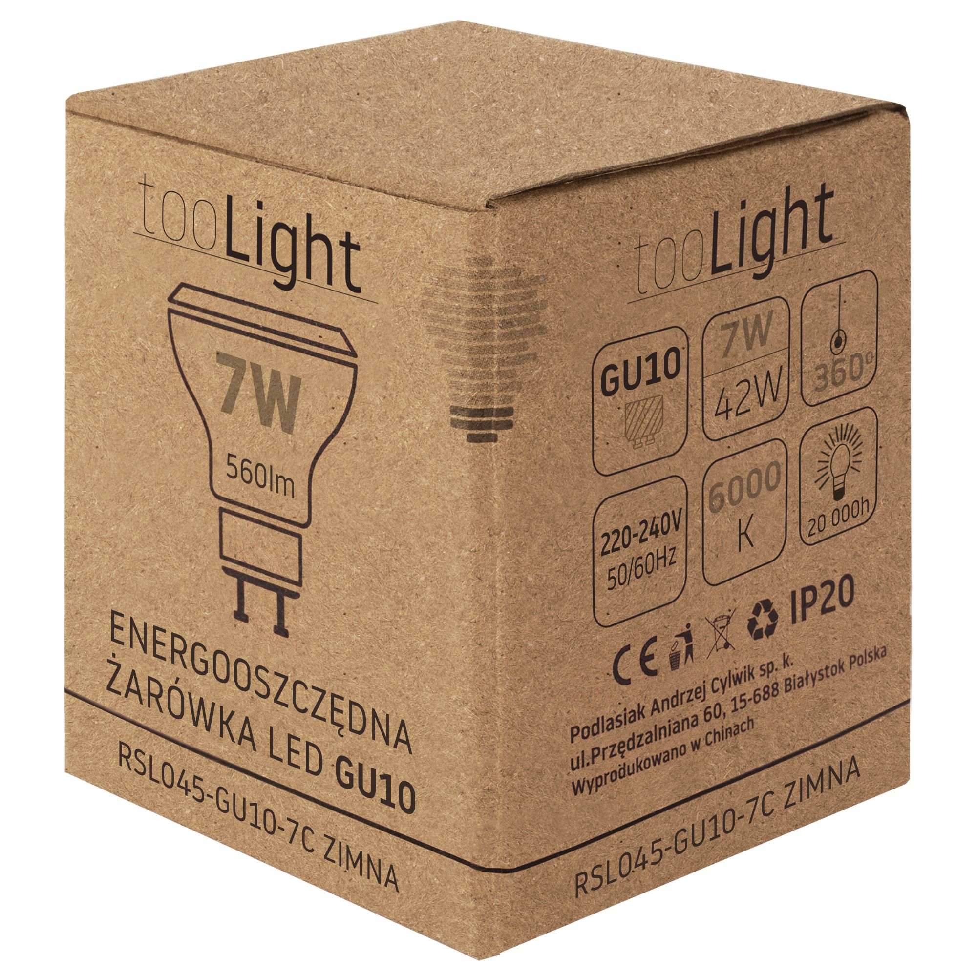 Toolight, LED žiarovka GU10, 7W, 560lm, studená biela, RSL045, OSW-20025