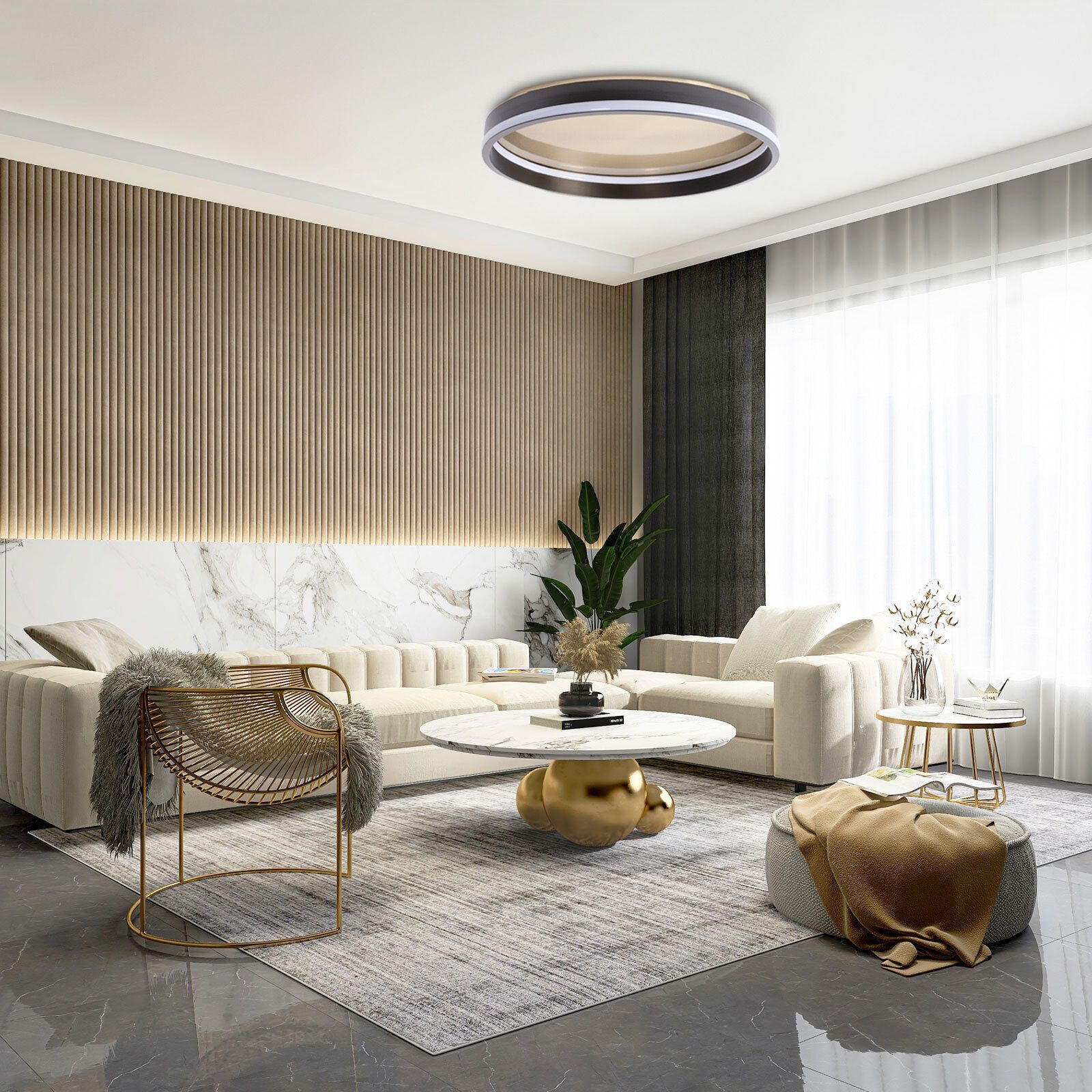 Toolight, LED stropné svietidlo 40cm, 22W, APP1464, čierna-zlatá, OSW-07981