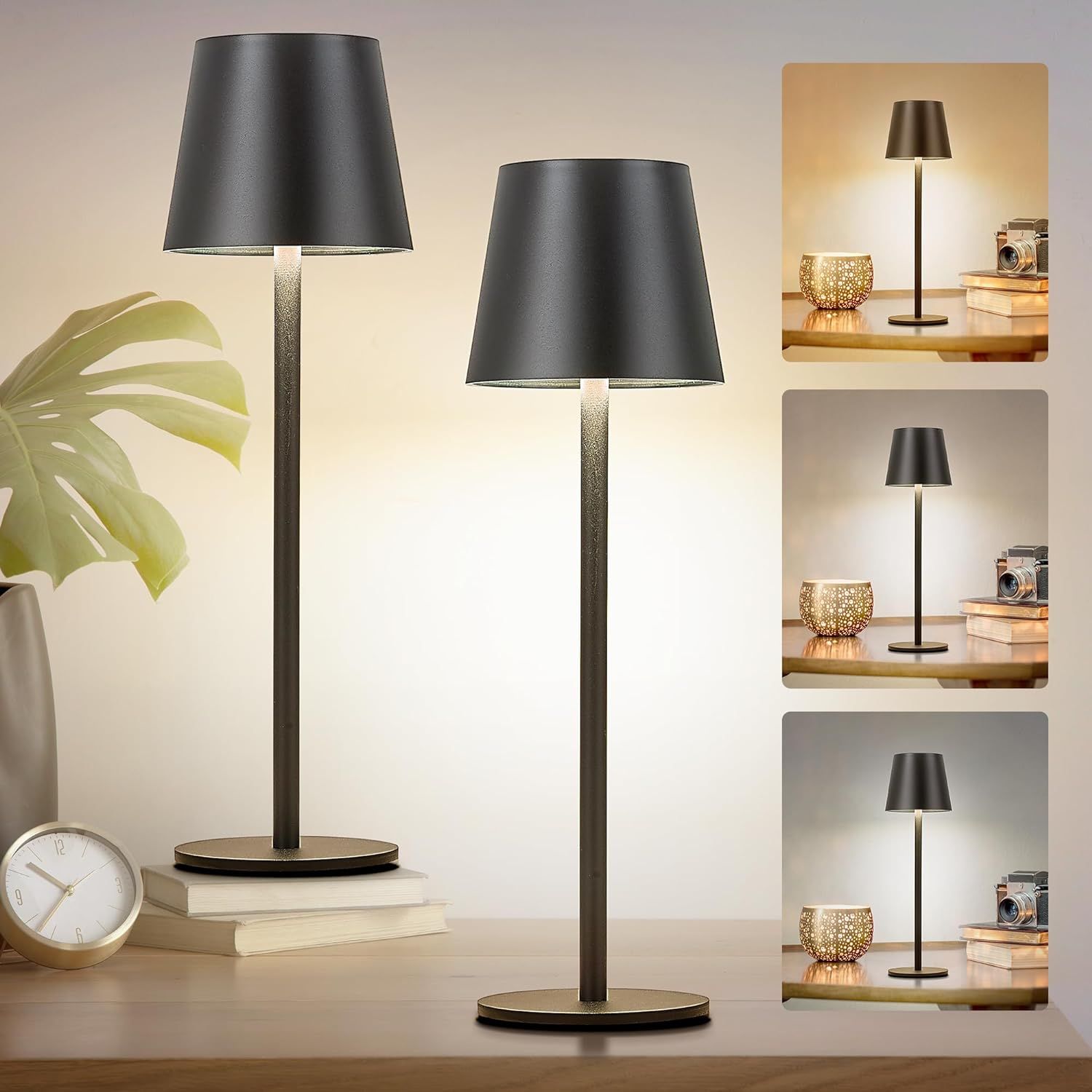 Toolight, dotyková LED nočná stolná lampa 5W, 3 farby svetla, USB napájanie, APP1365-T BLACK, čierna matná, OSW-08628