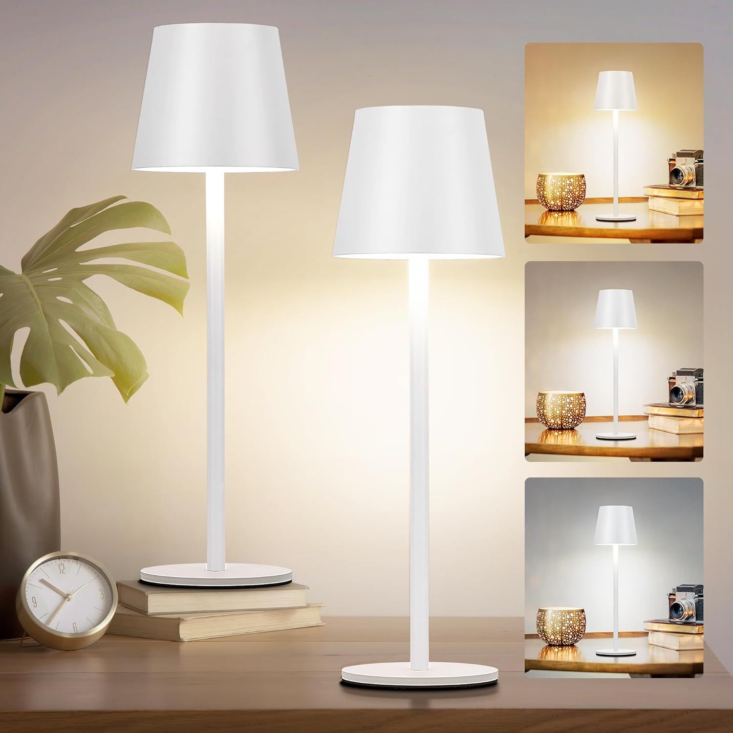Toolight, dotyková LED nočná stolná lampa 5W, 3 farby svetla, USB napájanie, APP1370-T WHITE, biela, OSW-08634
