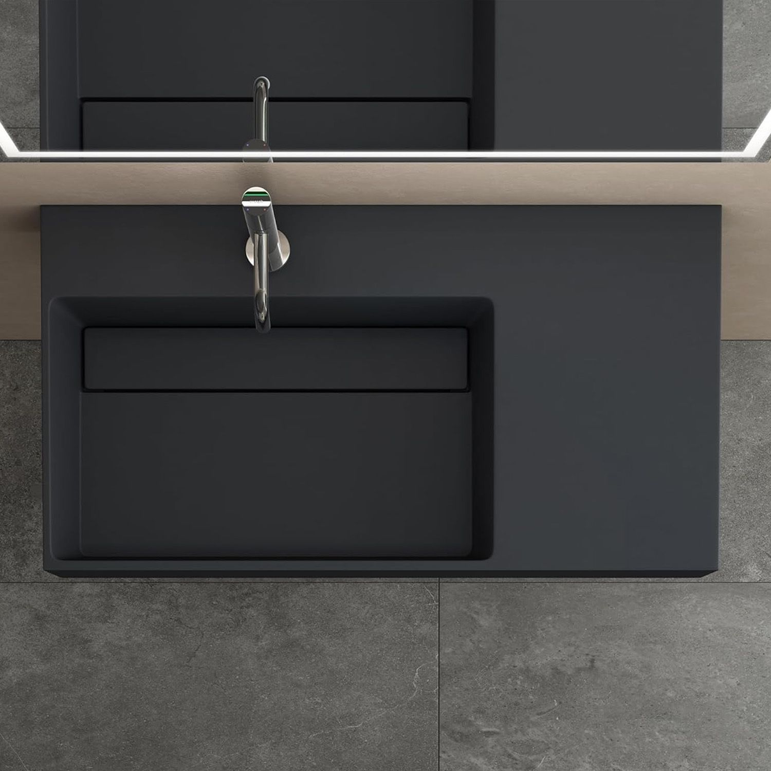 Rea Archi, umývadlo na dosku z konglomerátu 750x430x140 mm, ľavá verzia, šedá matná, REA-U4303
