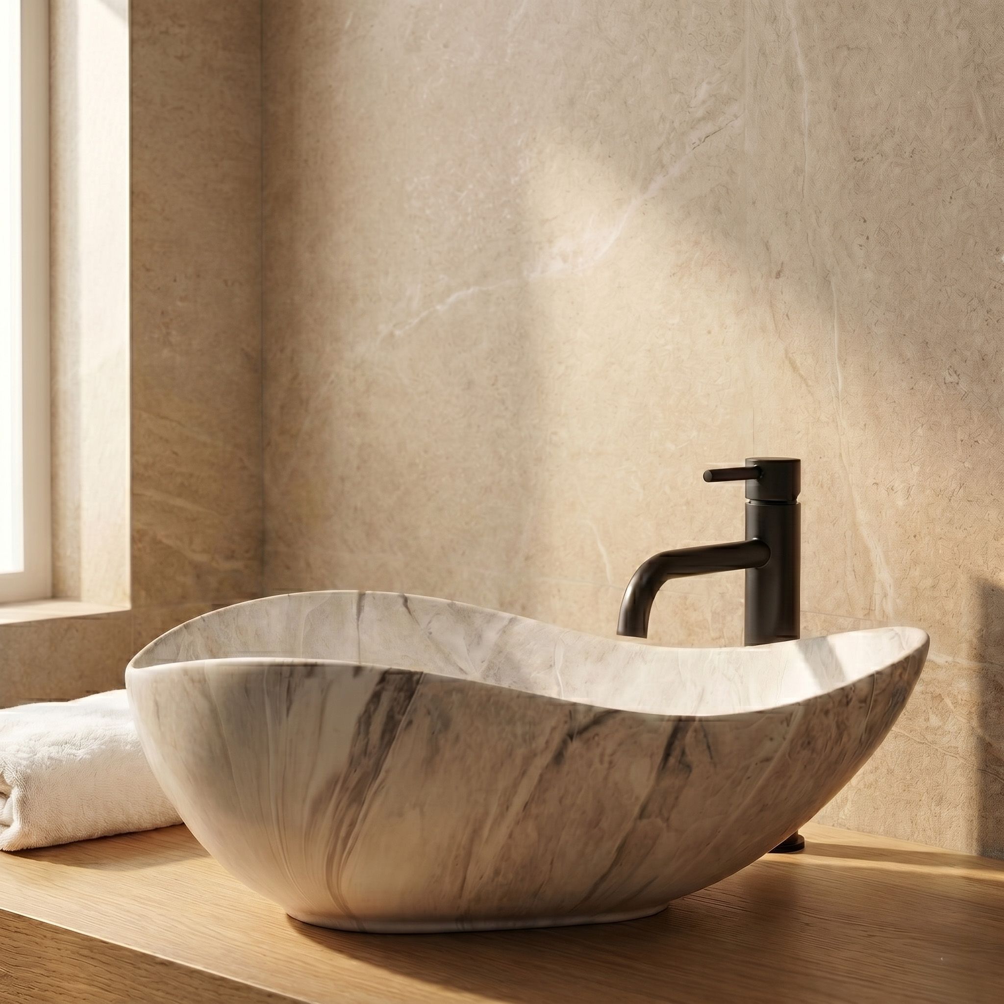 Rea Dora Stone, umývadlo na dosku 515x400x175 mm, šedá imitácia kameňa, REA-U5066