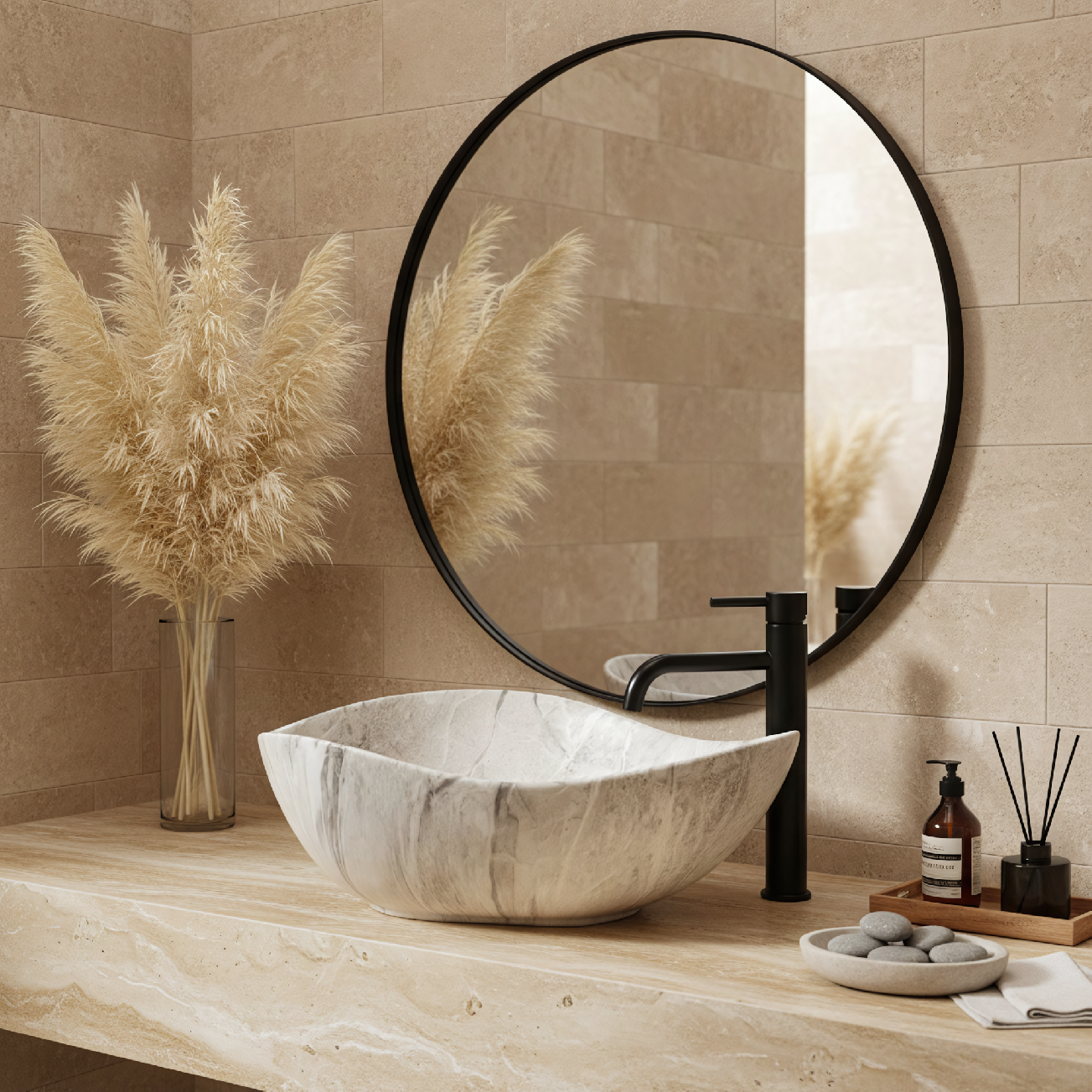Rea Dora Stone, umývadlo na dosku 515x400x175 mm, šedá imitácia kameňa, REA-U5066