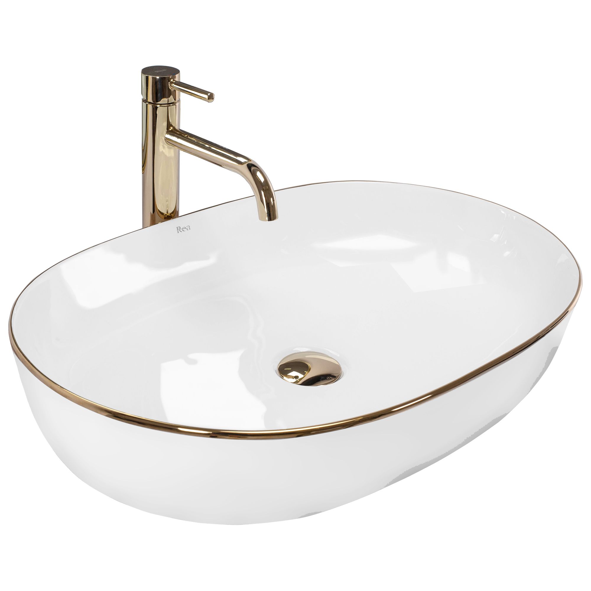 Rea Cleo, umývadlo na dosku 605x410x140mm, biela so zlatým okrajom, REA-U6211