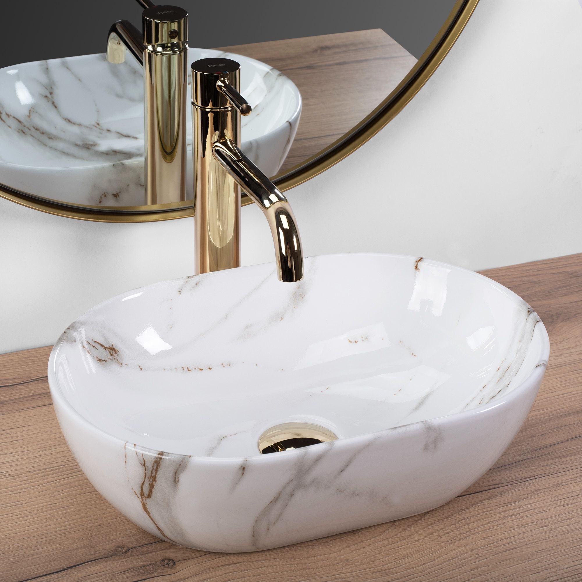 Rea Amelia, umývadlo na dosku 380x260x120mm, imitácia kameňa Shiny Aiax, REA-U9107