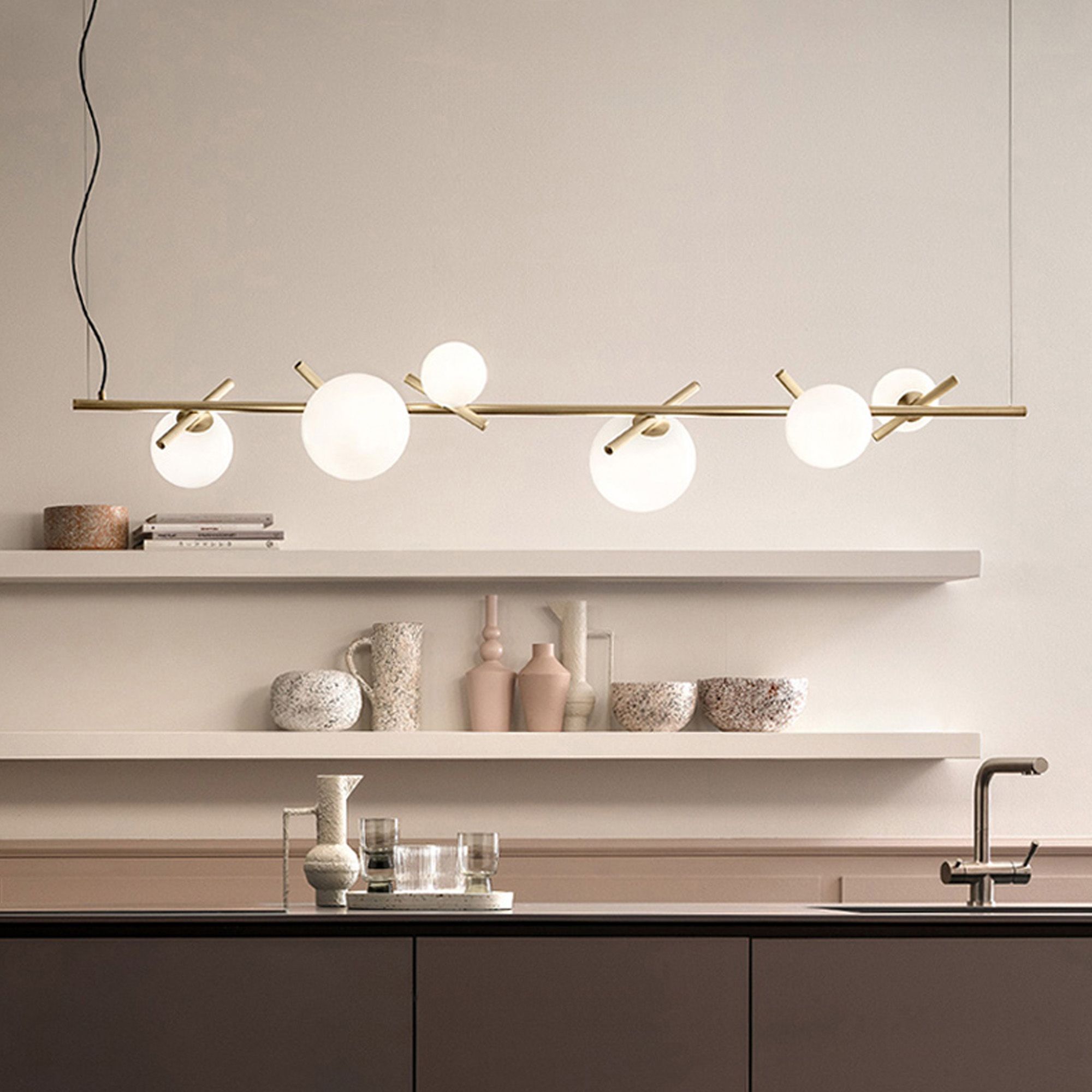 Toolight, stropné svietidlo 145cm 6xG9 APP1664-6CP, zlatá-biela, OSW-05705