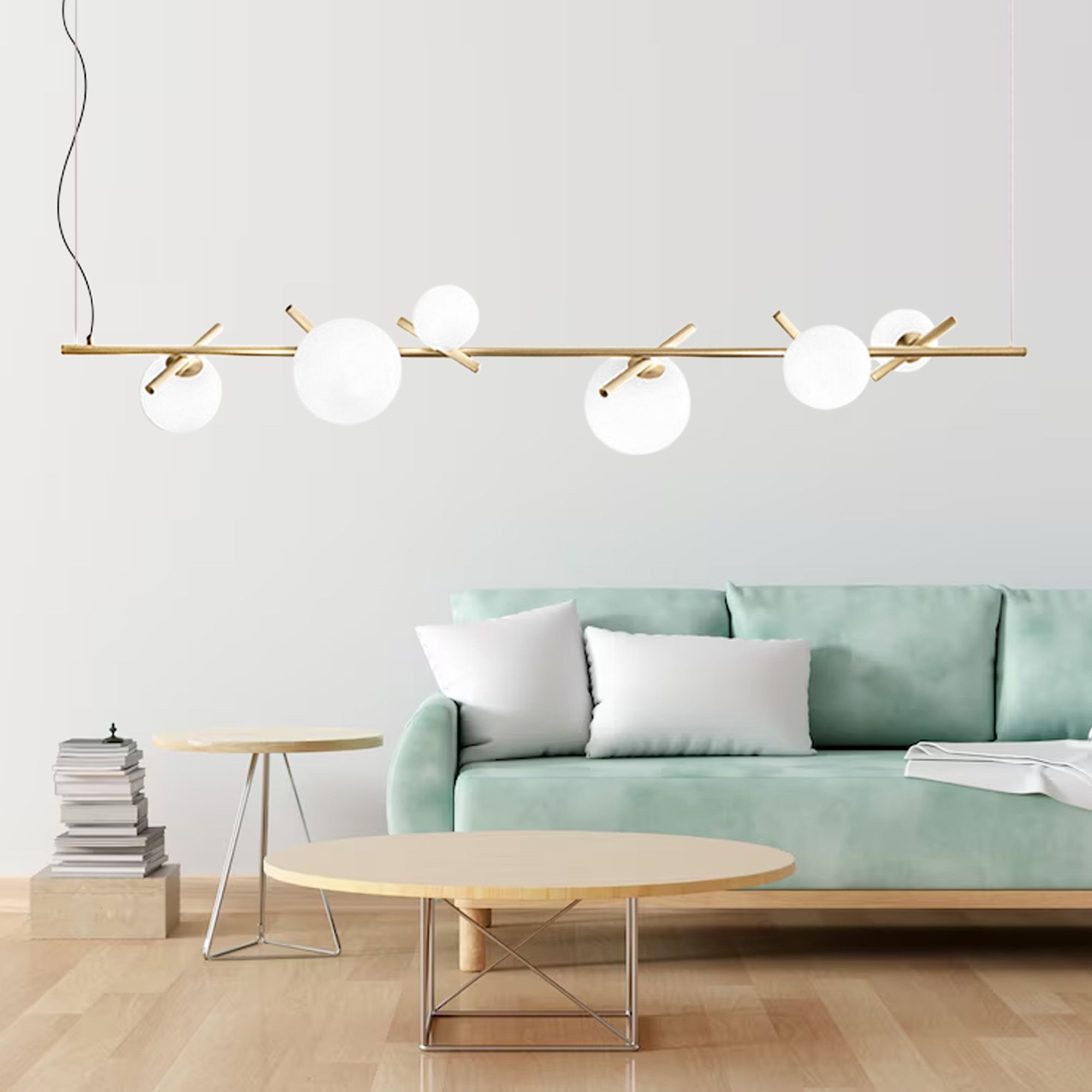 Toolight, stropné svietidlo 145cm 6xG9 APP1664-6CP, zlatá-biela, OSW-05705