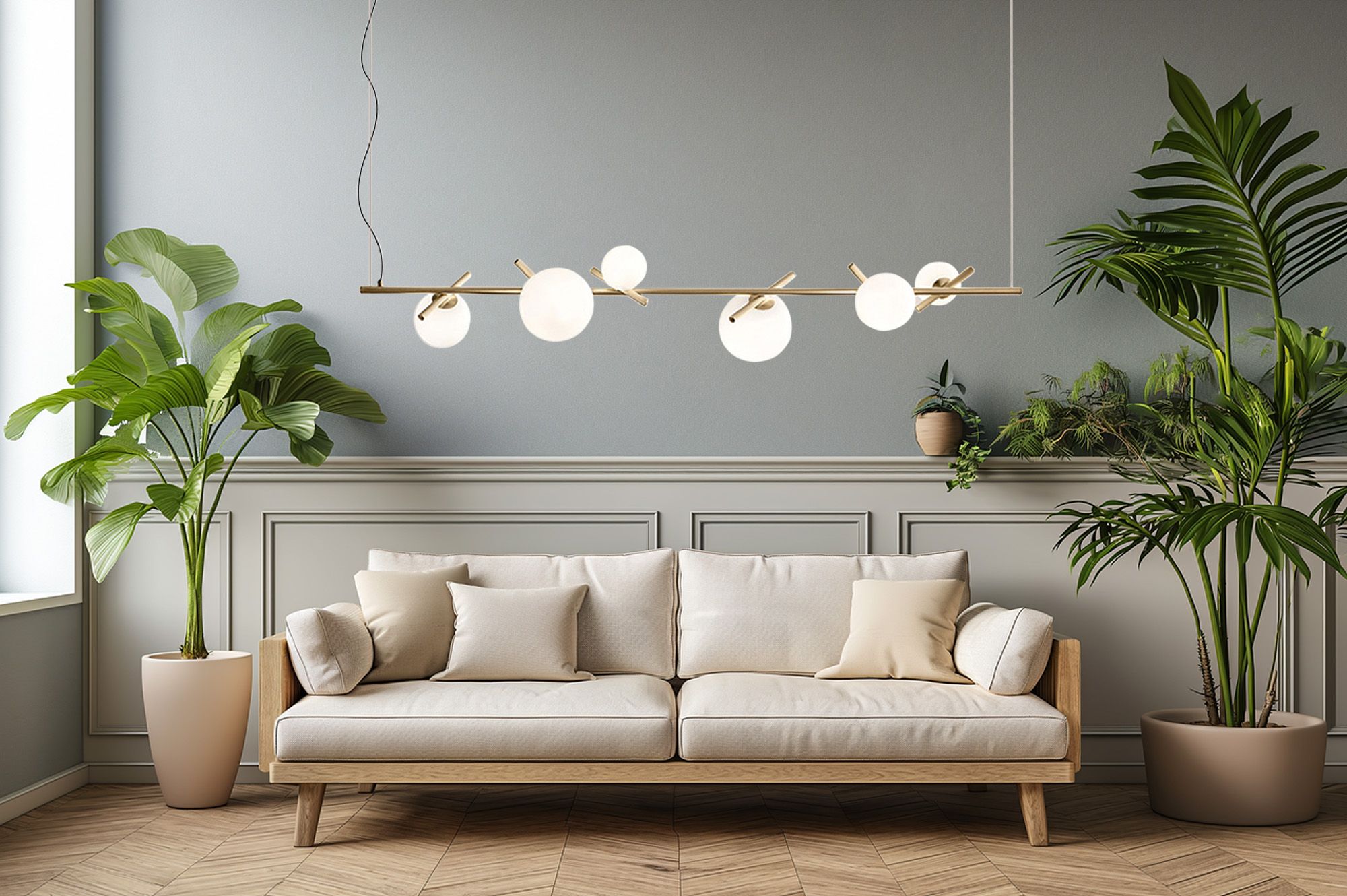 Toolight, stropné svietidlo 145cm 6xG9 APP1664-6CP, zlatá-biela, OSW-05705