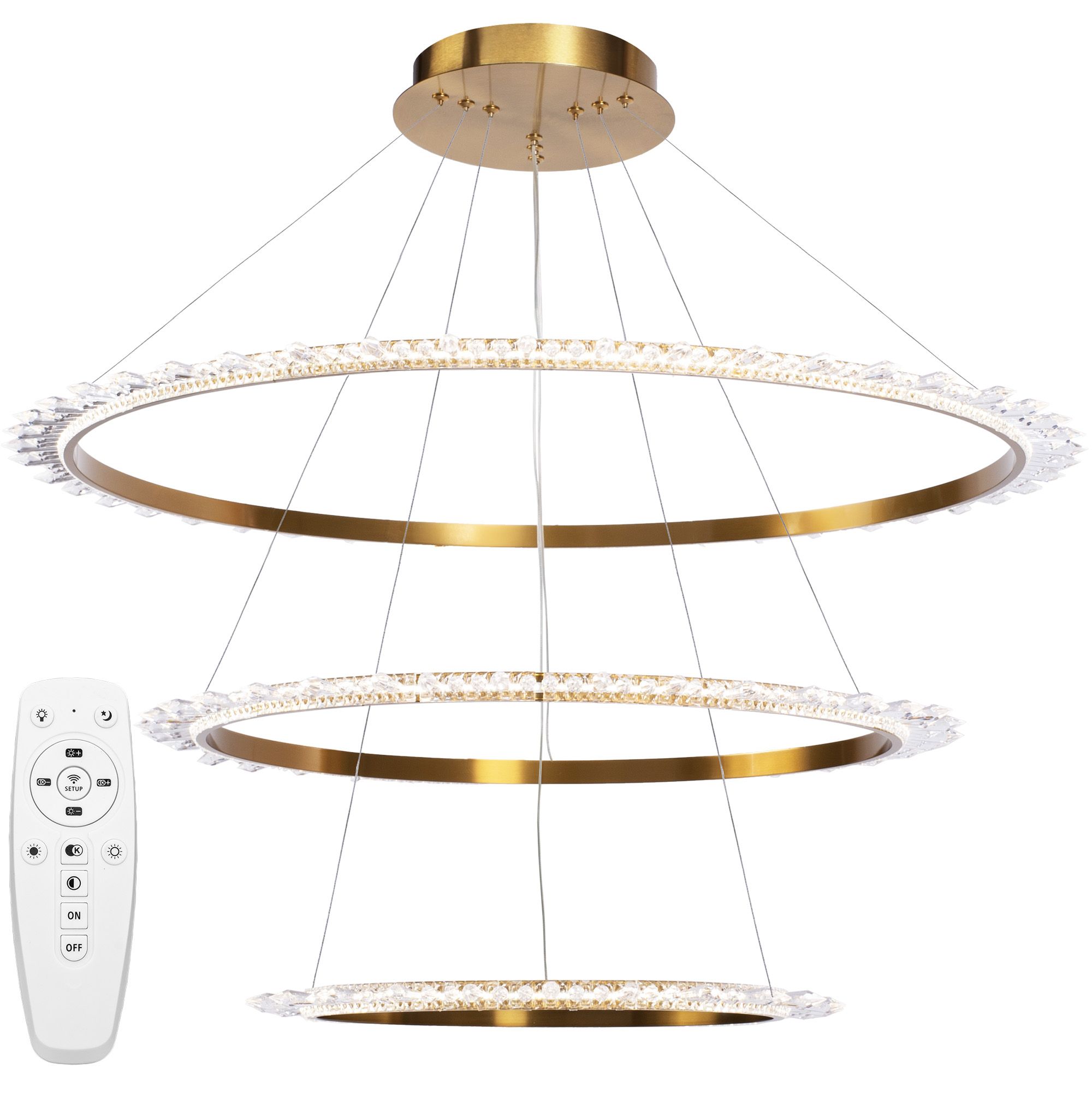 Toolight, LED krištáľové závesné svietidlo + diaľkové ovládanie APP1202-CP, zlatá, OSW-05480