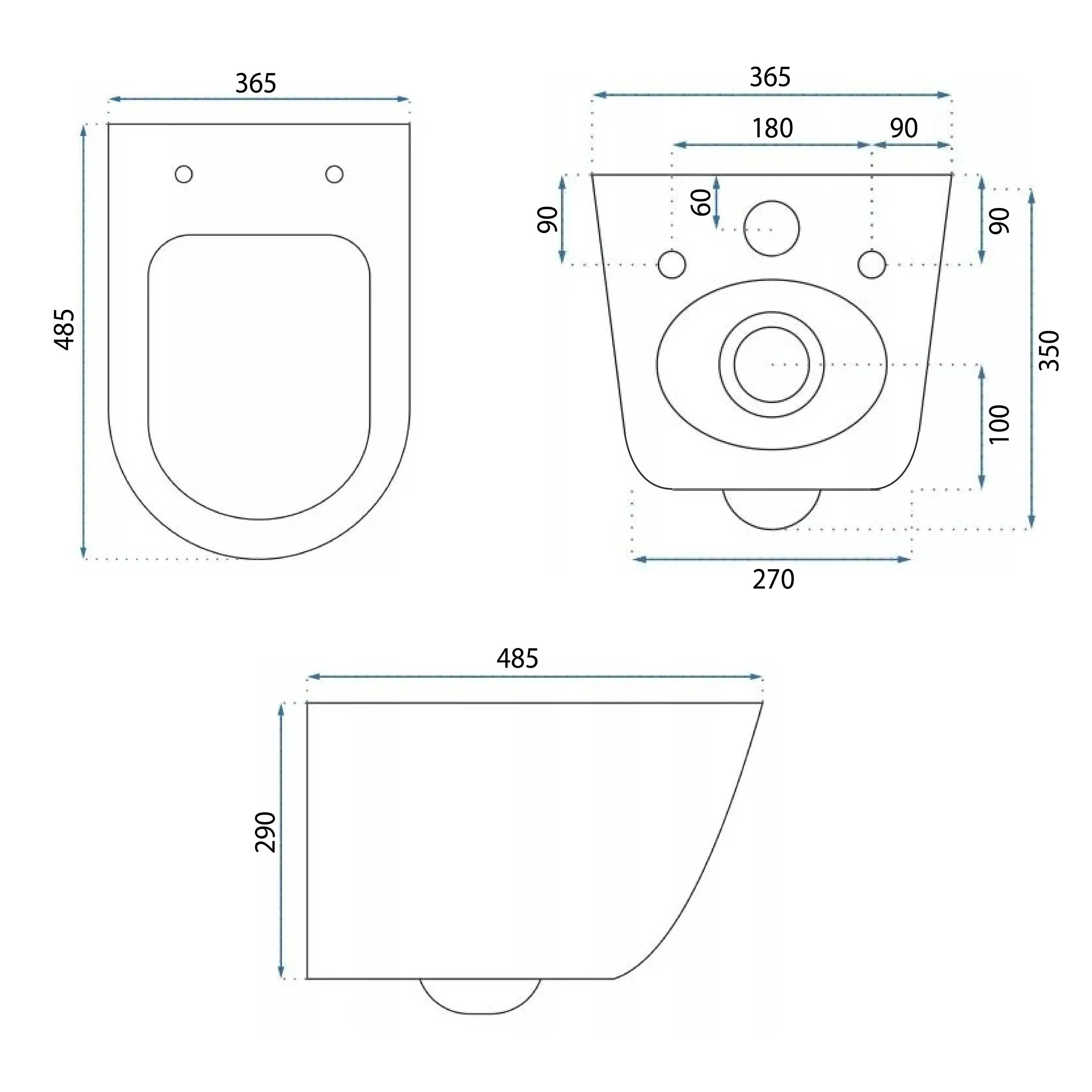 Rea Carlo Mini, závesné záchodová misa Tornado Rimless 485x365x350 mm + WC sedadlo, biela lesklá, REA-C8770