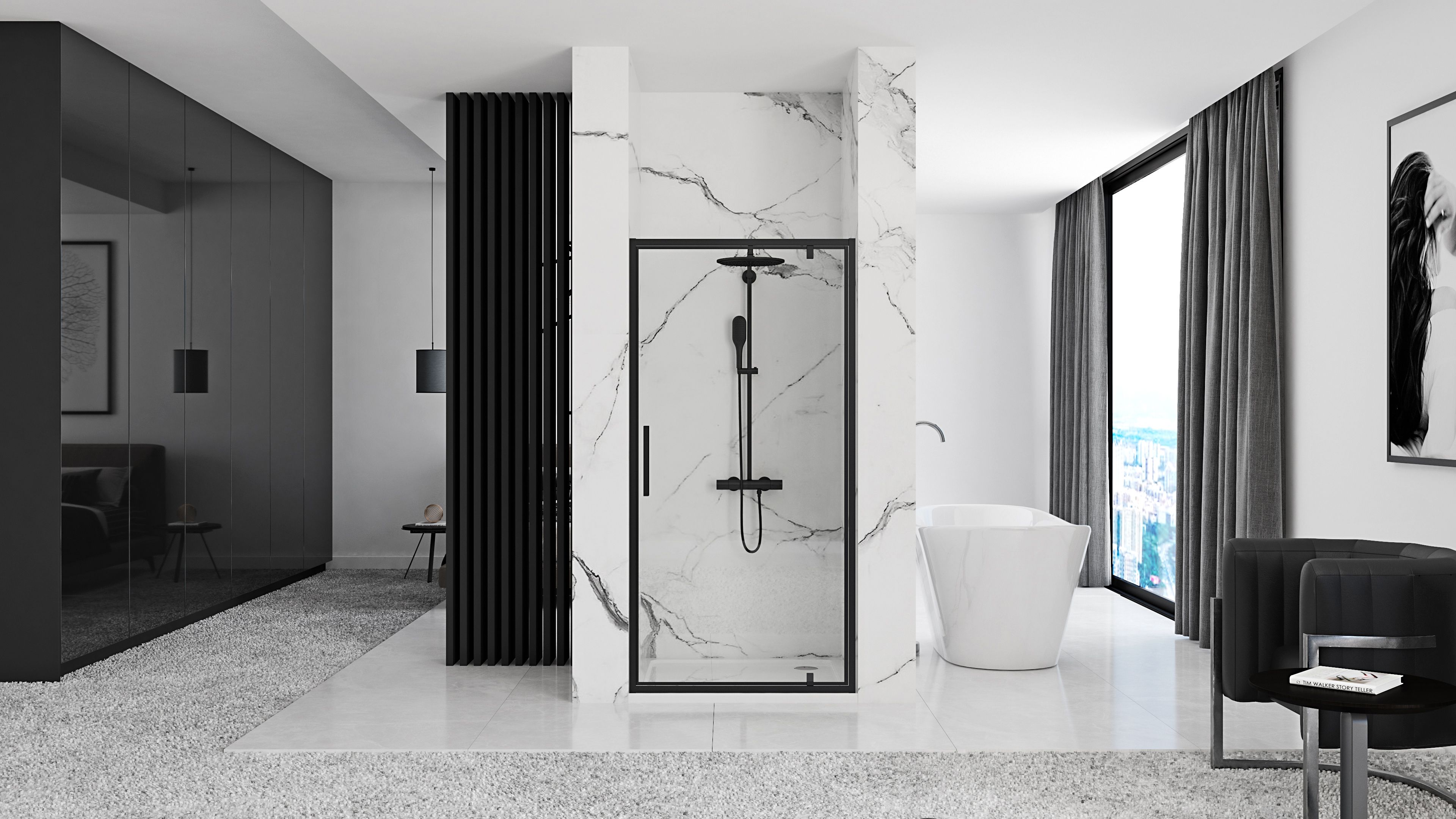 Rea Rapid Swing, 1-krídlové sprchové dvere 100 x195 cm, 6mm číre sklo, čierny profil, REA-K6410
