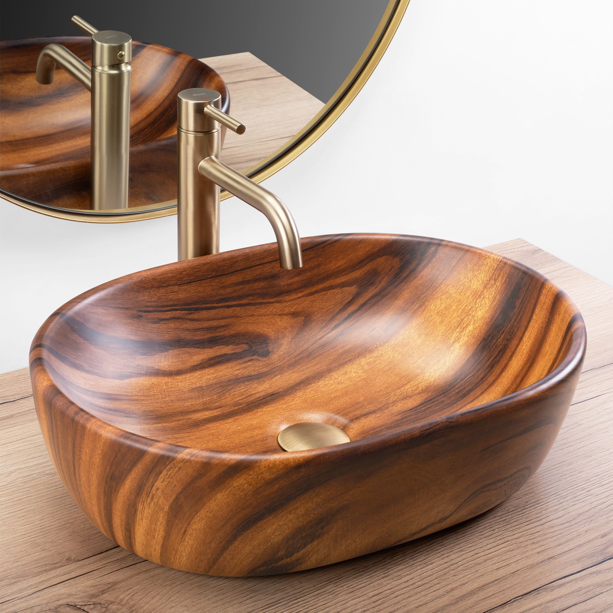 Rea Amelia Wood, umývadlo na dosku 480x345x135 mm, imitácia dreva-hnedá matná, REA-U5060