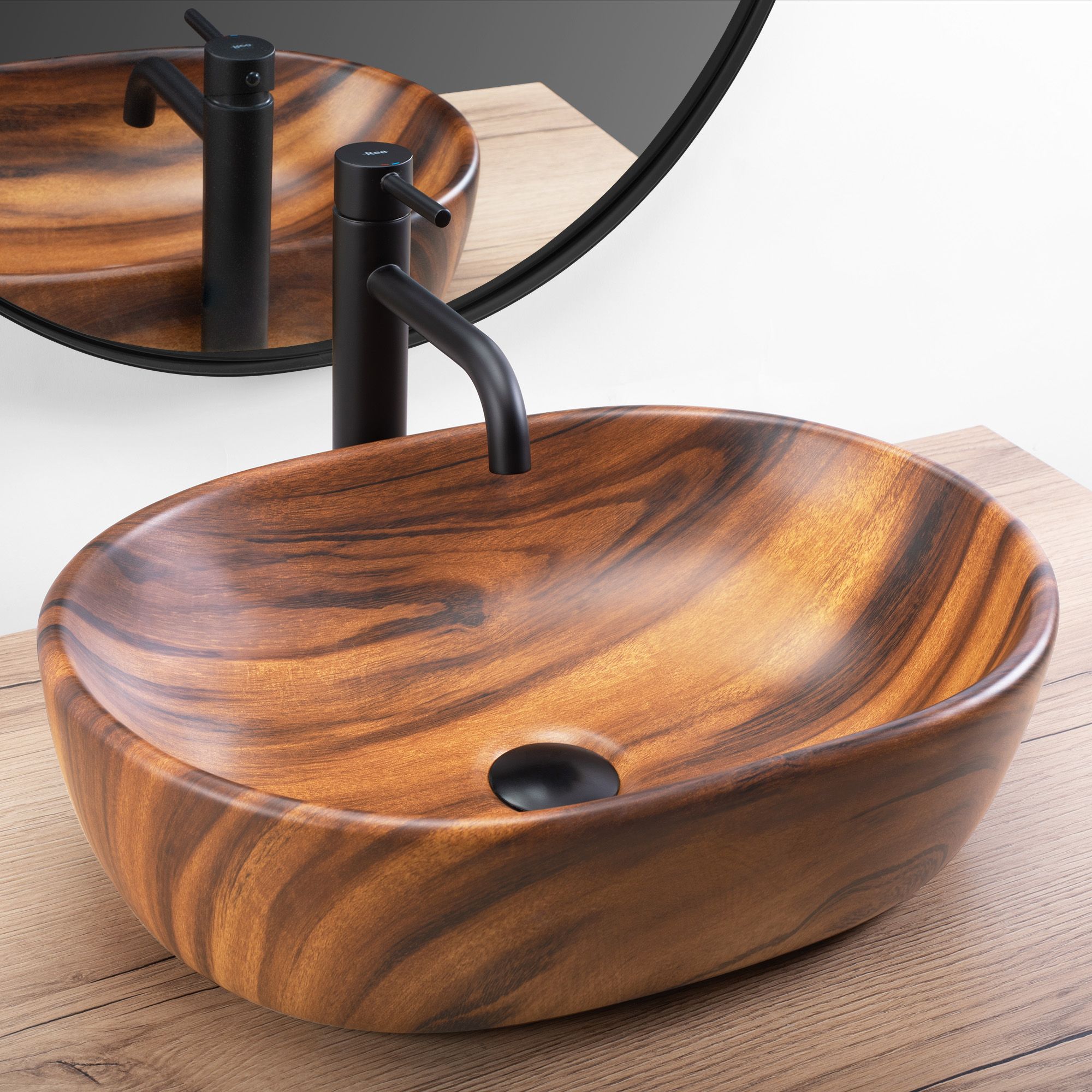 Rea Amelia Wood, umývadlo na dosku 480x345x135 mm, imitácia dreva-hnedá matná, REA-U5060