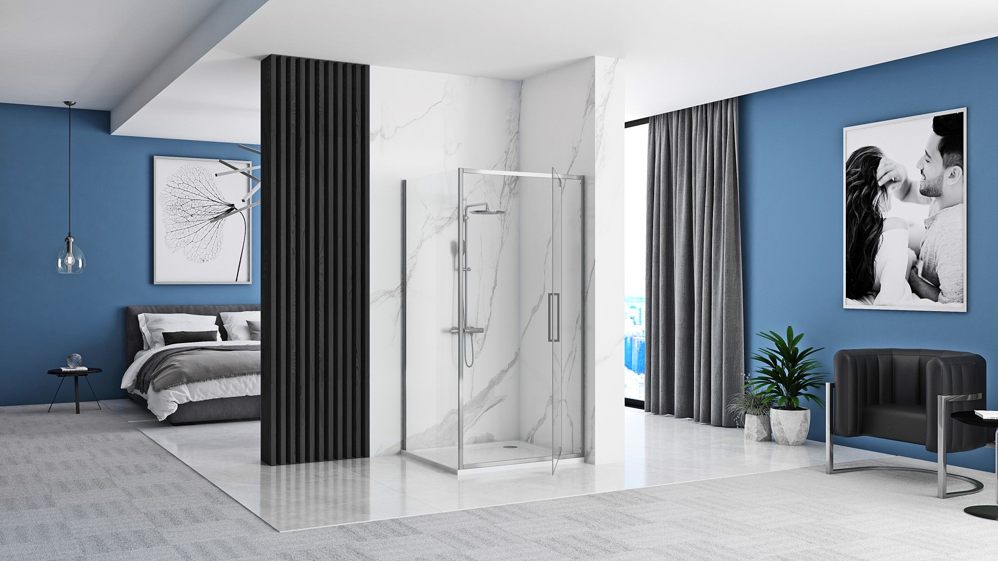 Rea Rapid Swing, rohový sprchovací kút 90(dvere) x 100(stena) x 195 cm, 6mm číre sklo, chrómový profil, KPL-K3606