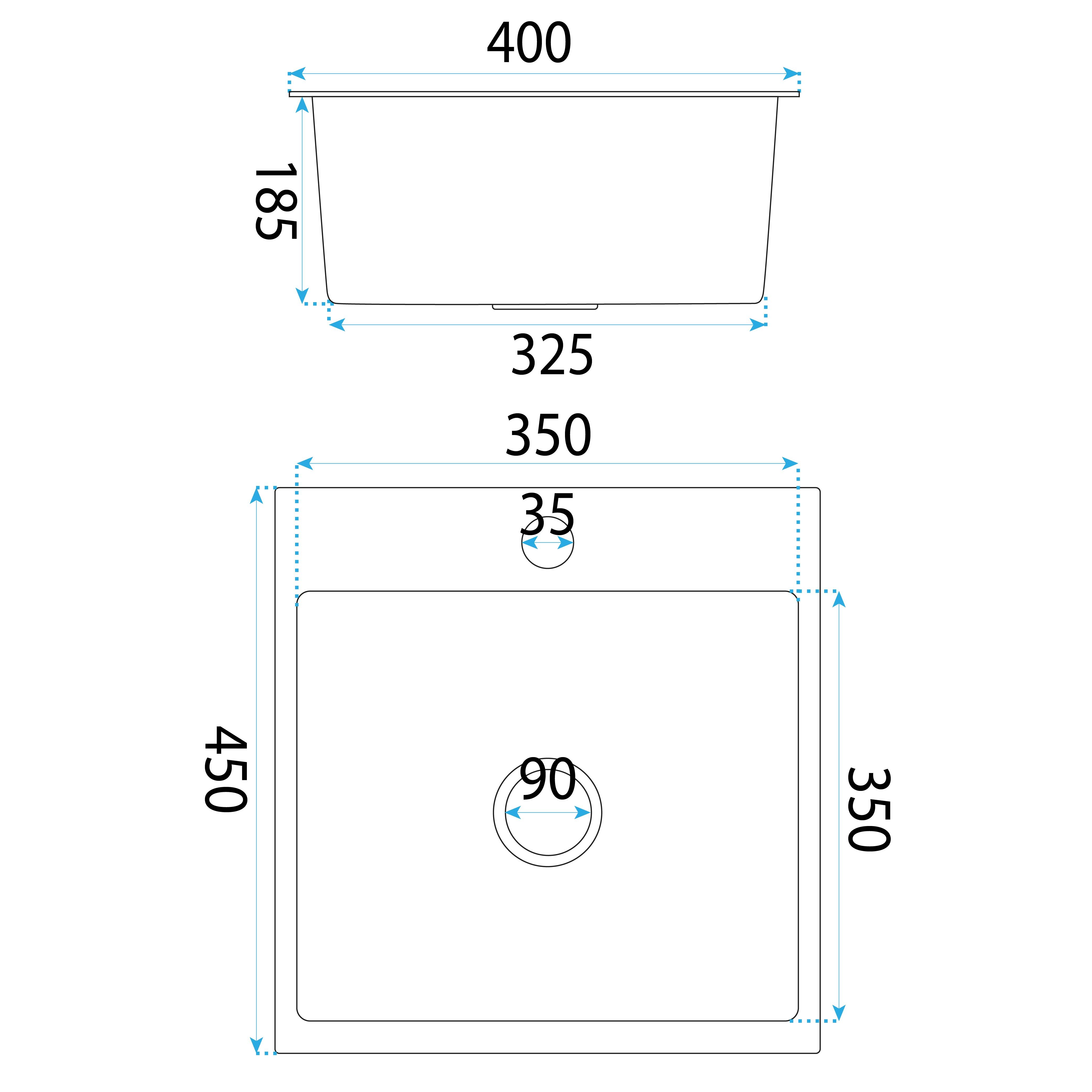 Rea Leo, 1-komorový oceľový drez 400x450x185 mm, oceľová, ZLE-06000