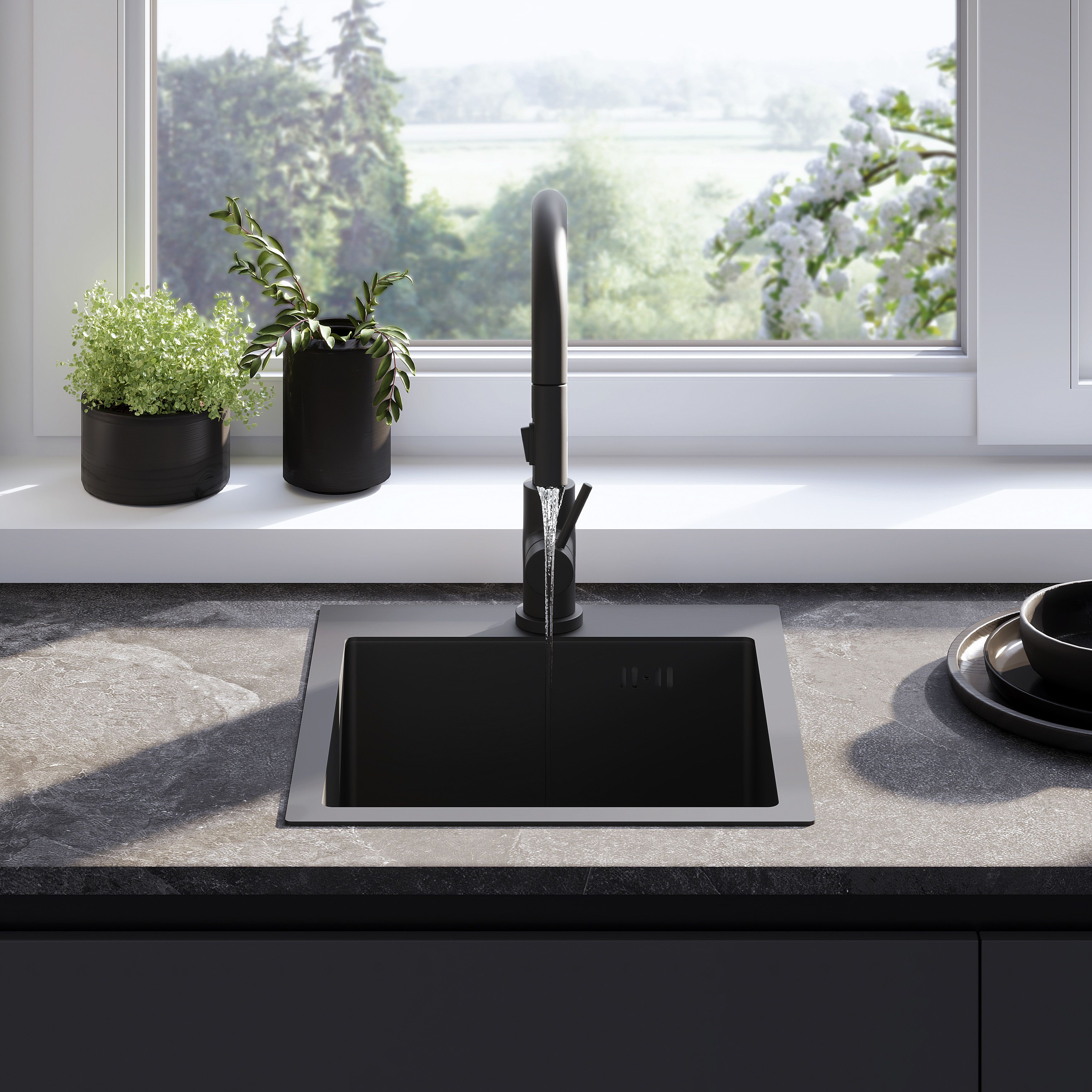 Rea Leo, 1-komorový oceľový drez 400x450x185 mm, čierna, ZLE-06002