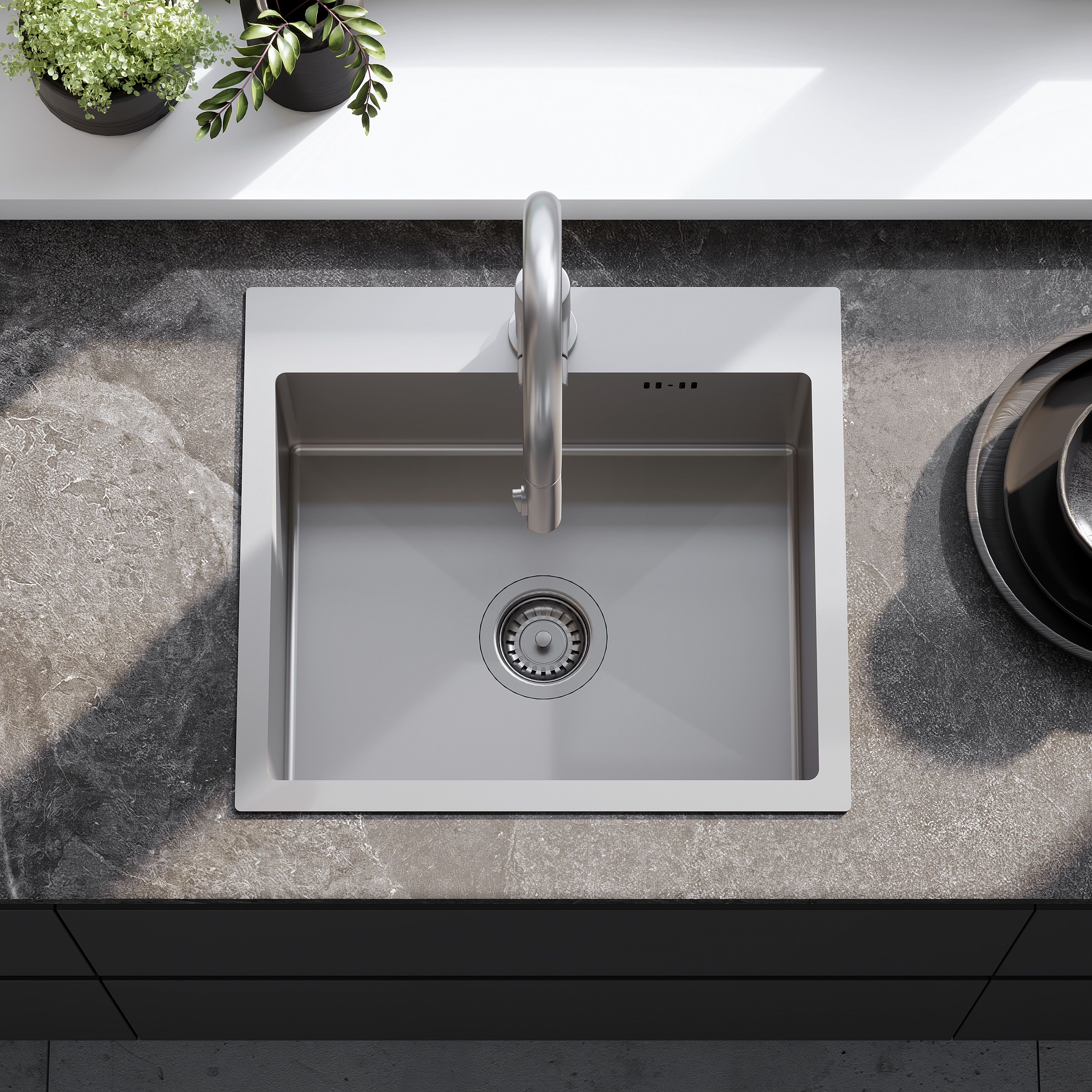 Rea Leo, 1-komorový oceľový drez 500x450x185 mm, oceľová, ZLE-06003