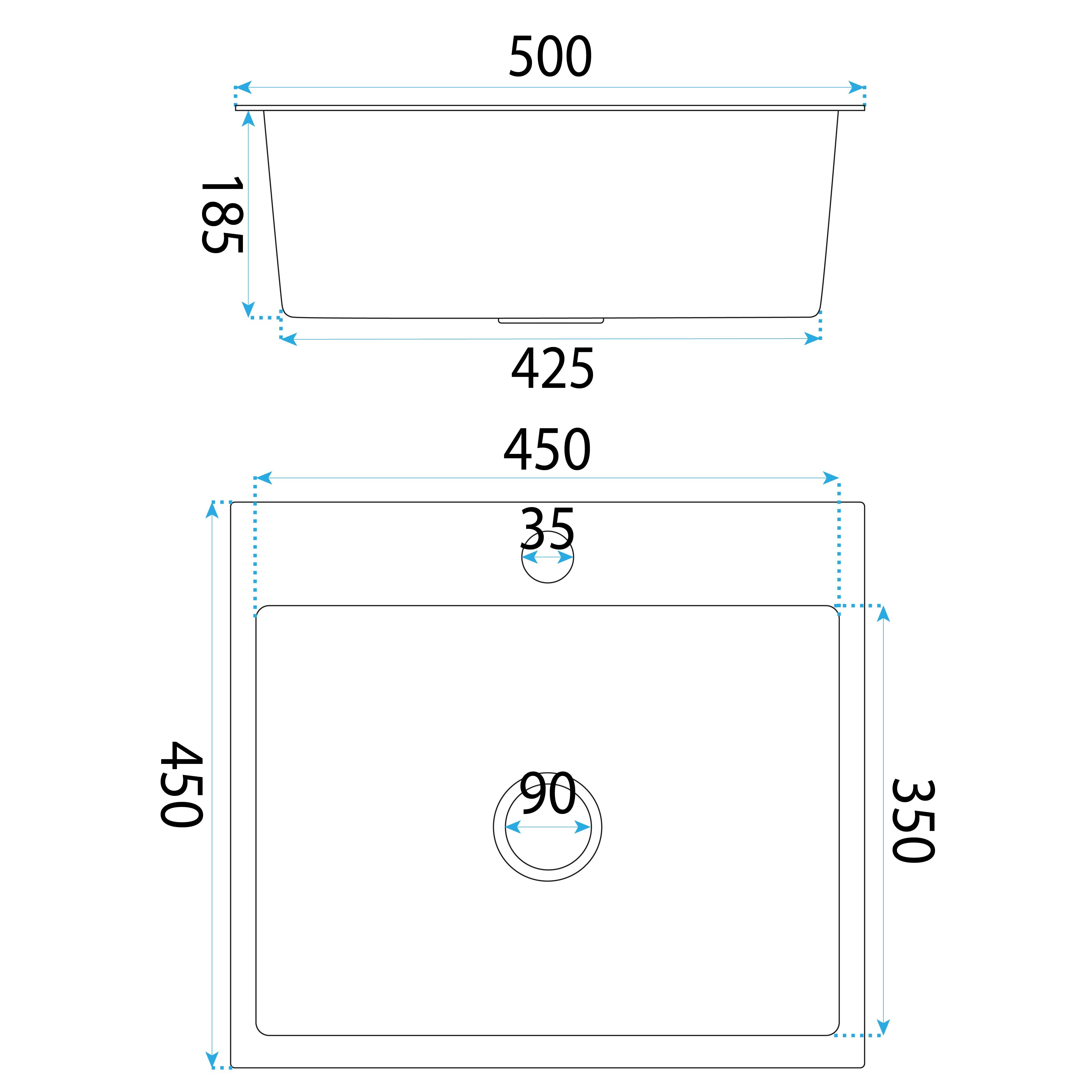 Rea Leo, 1-komorový oceľový drez 500x450x185 mm, oceľová, ZLE-06003