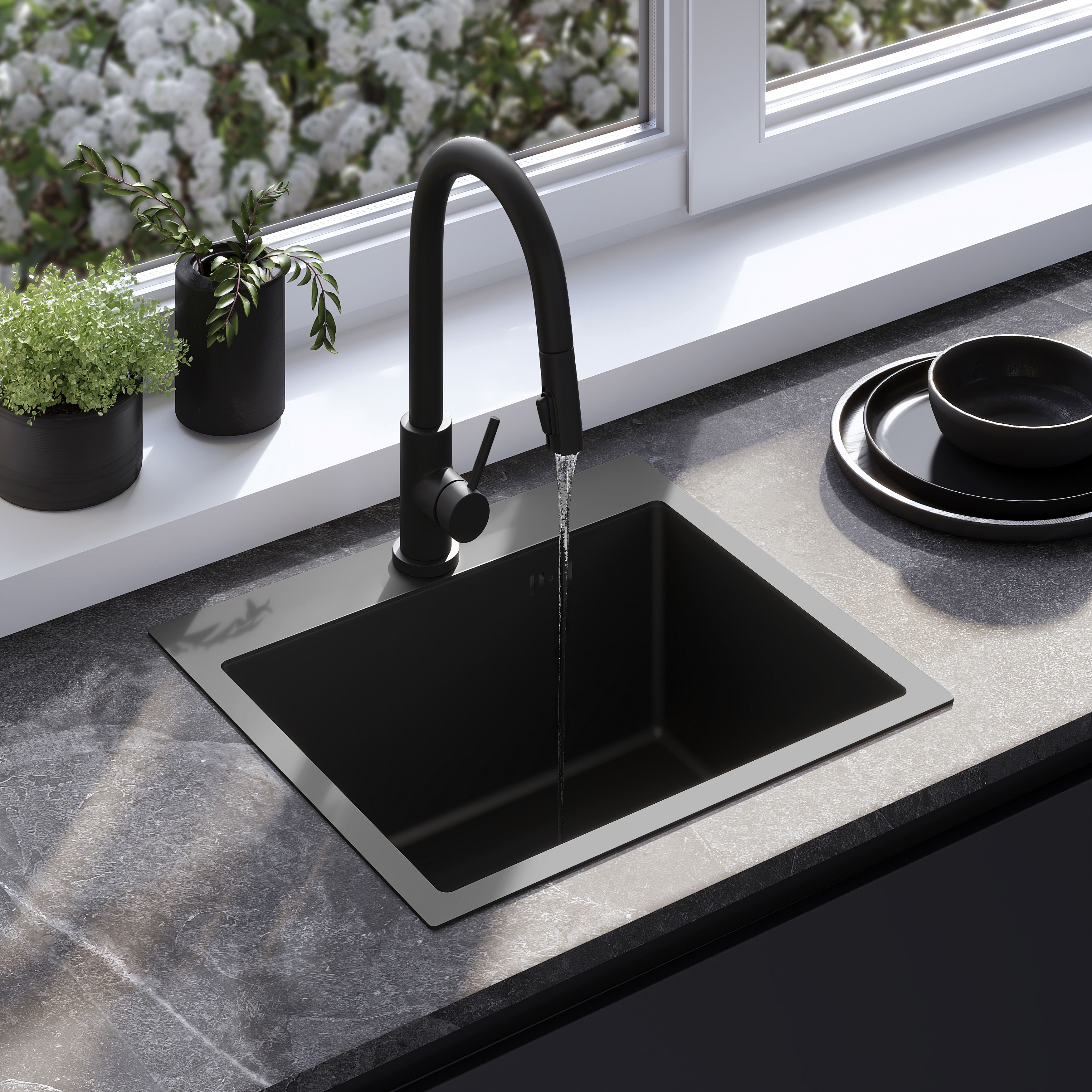 Rea Leo, 1-komorový oceľový drez 500x450x185 mm, čierna matná, ZLE-06005