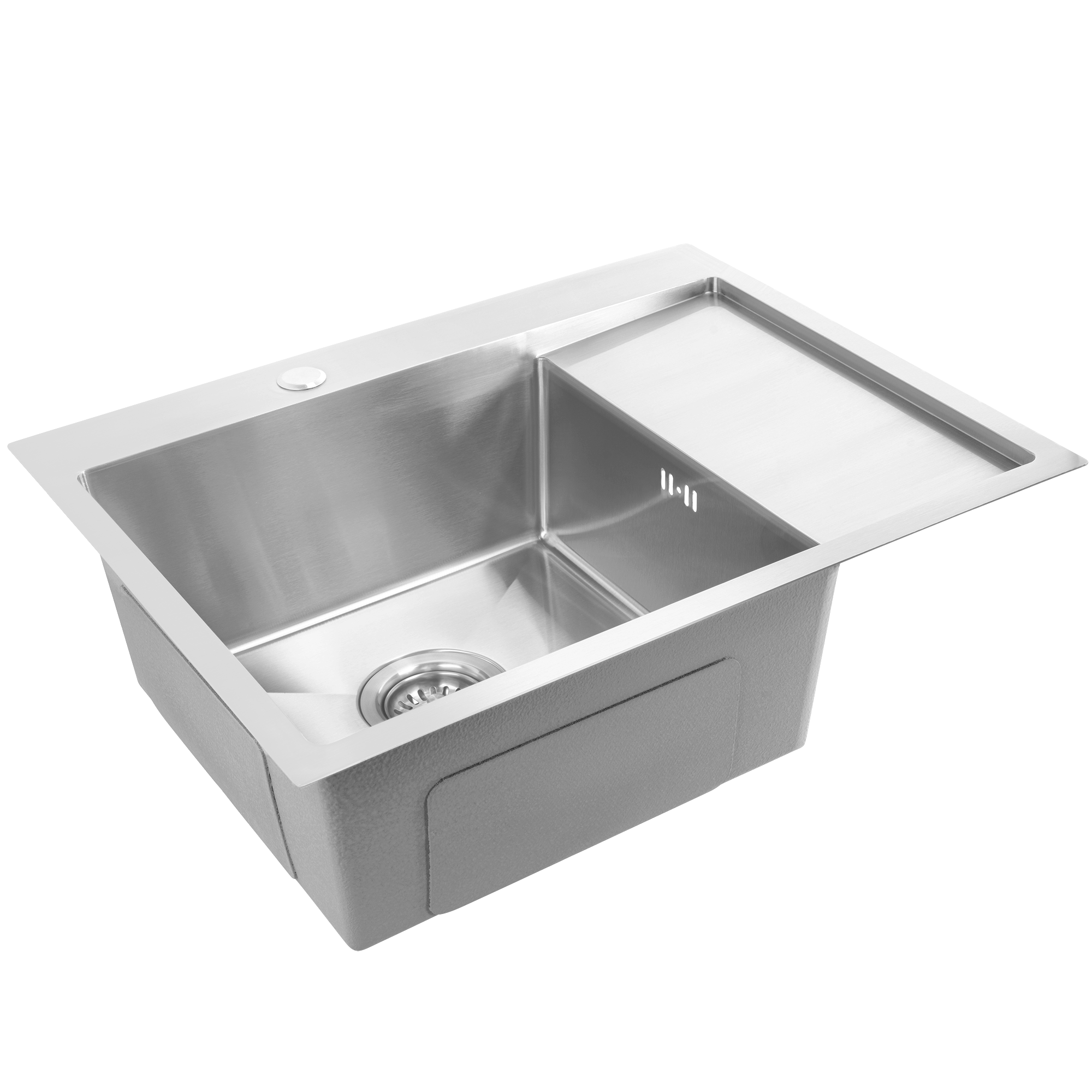 Rea Fin, 1-komorový oceľový drez 620x480x185 mm, brúsená oceľ, ZLE-06012