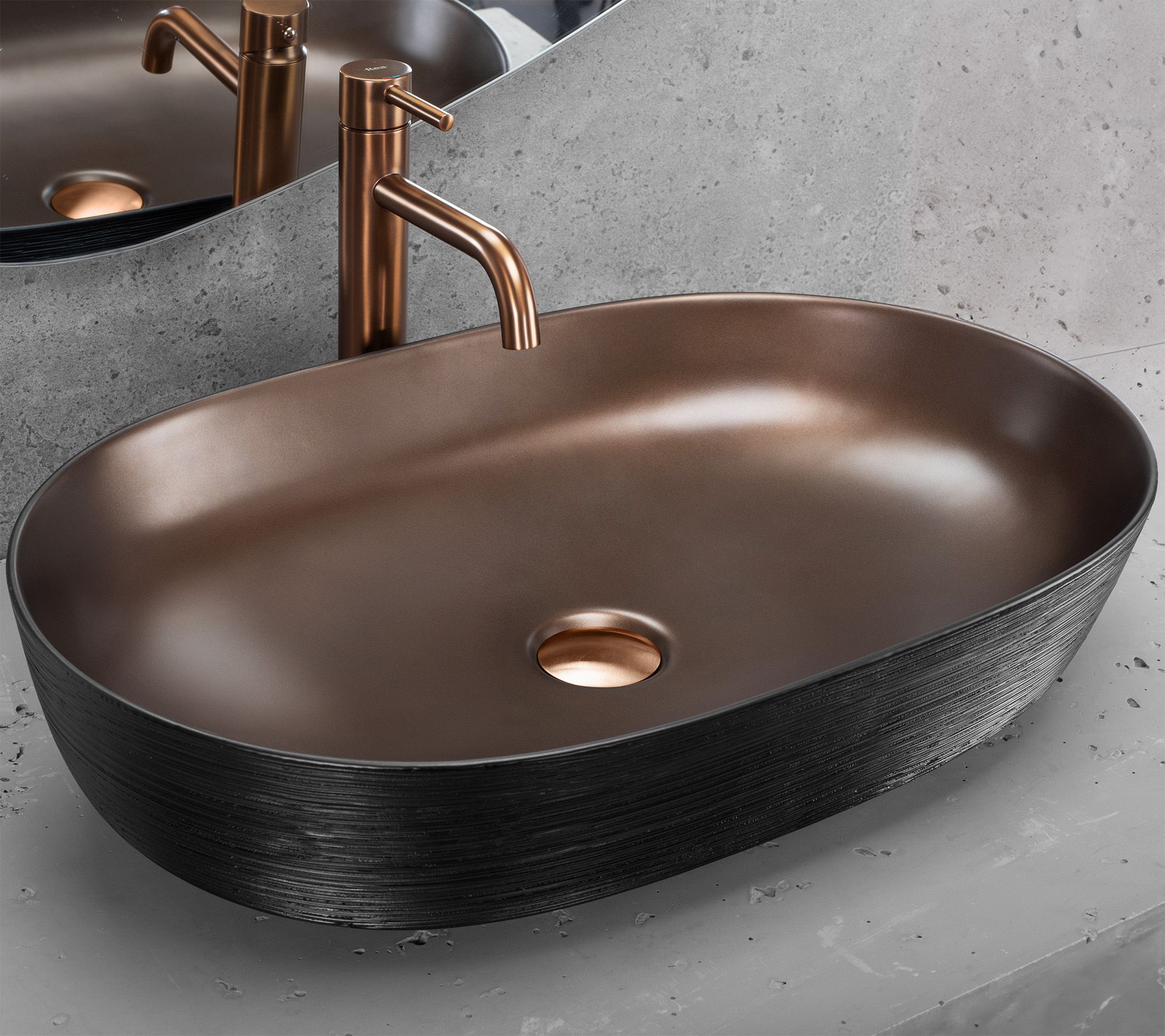 Rea Cleo, umývadlo na dosku 605x410x140 mm, medená matná-čierna, REA-U6383