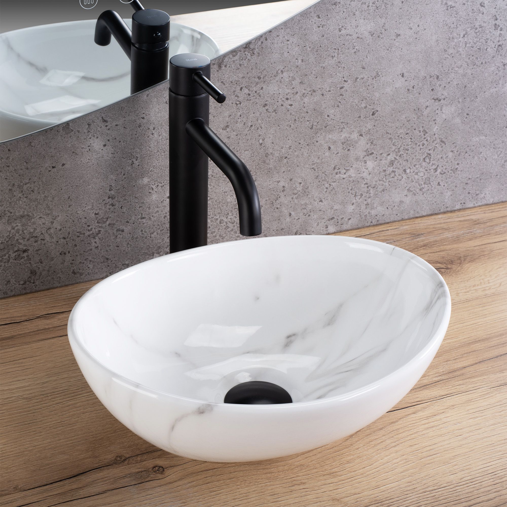 Rea Sofia Mini, umývadlo na dosku 355x270x125 mm, imitácia kameňa - biela Cloudy, REA-U9236