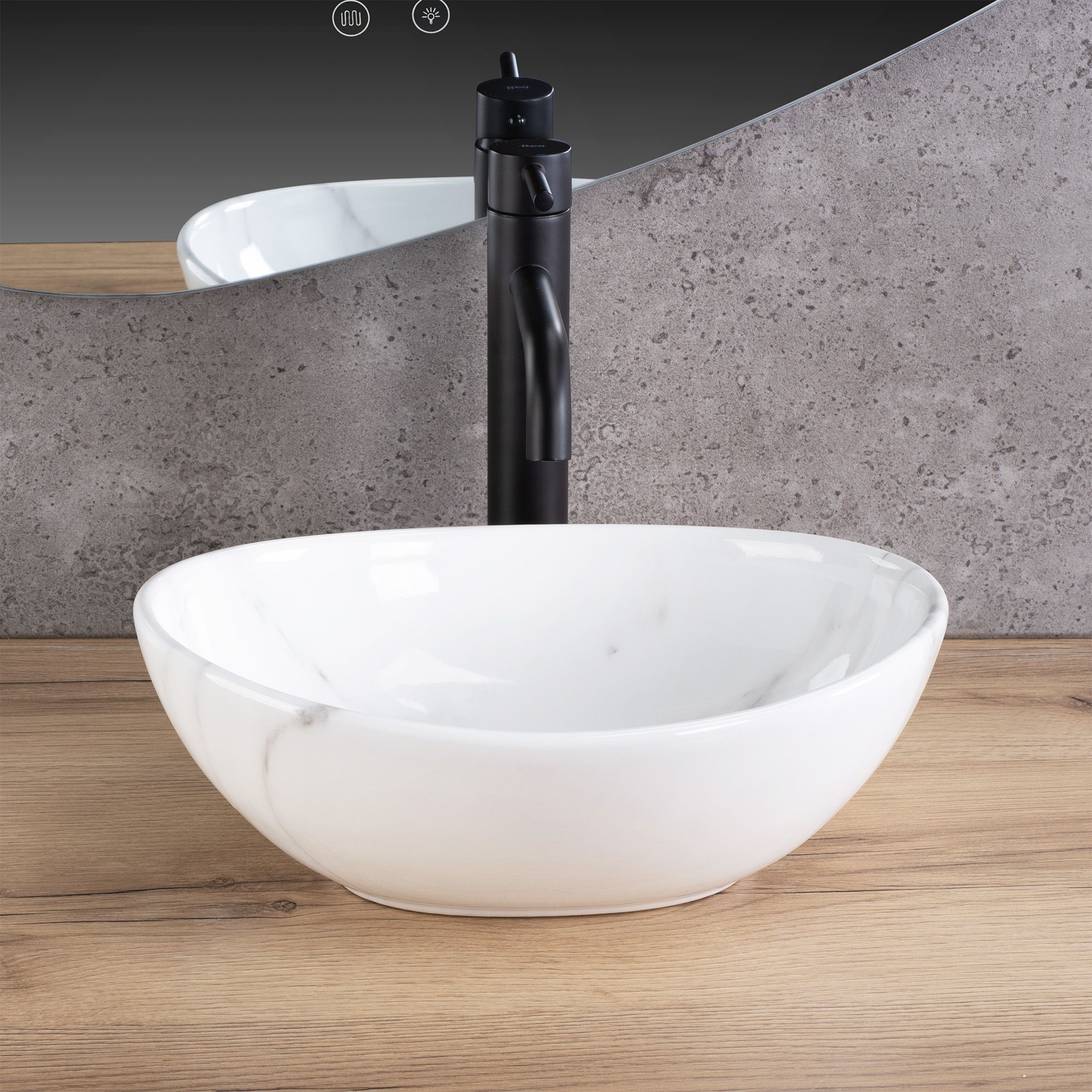 Rea Sofia Mini, umývadlo na dosku 355x270x125 mm, imitácia kameňa - biela Cloudy, REA-U9236